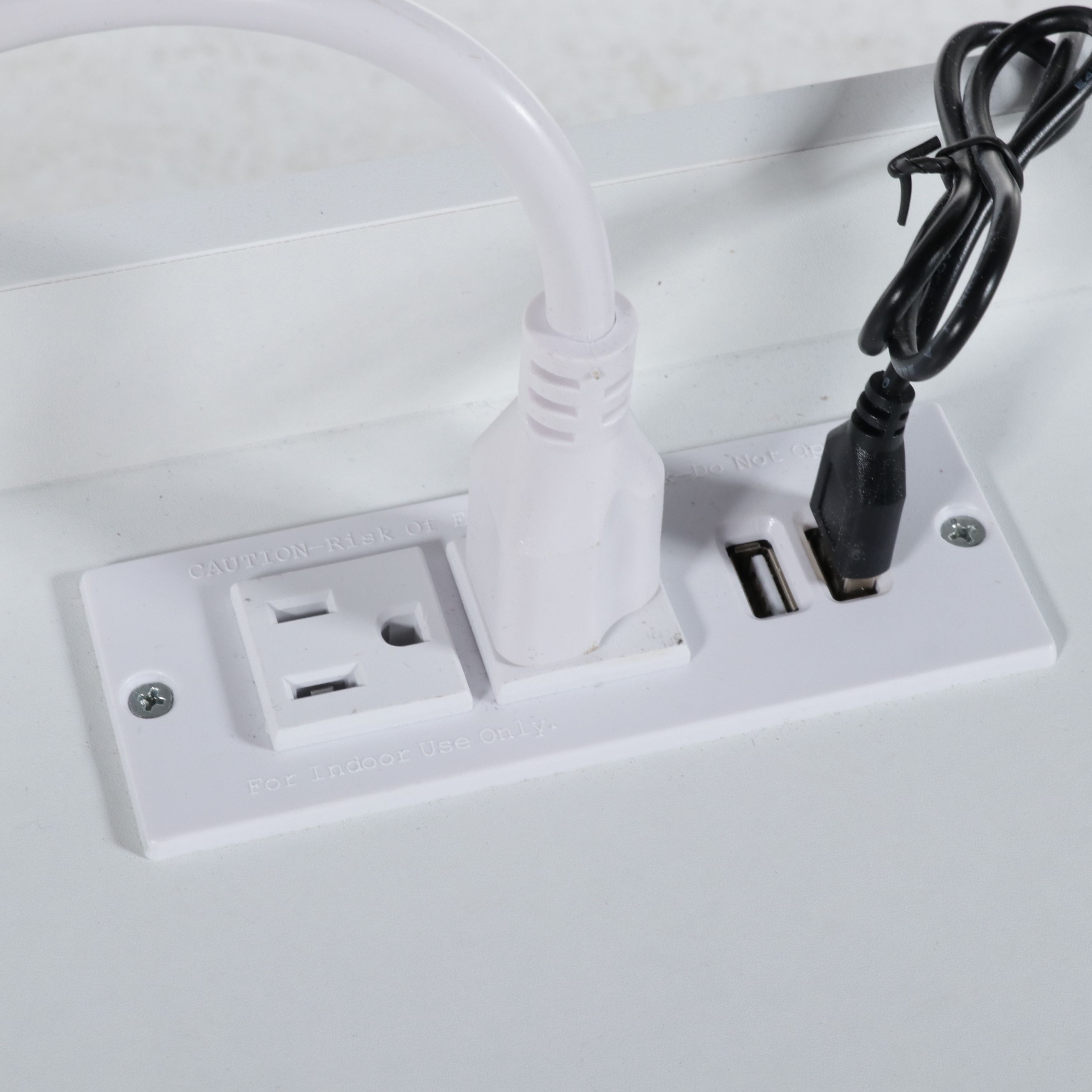 Pair of Mid Century Modern Style White Nightstands with Integrated Power, 21st C