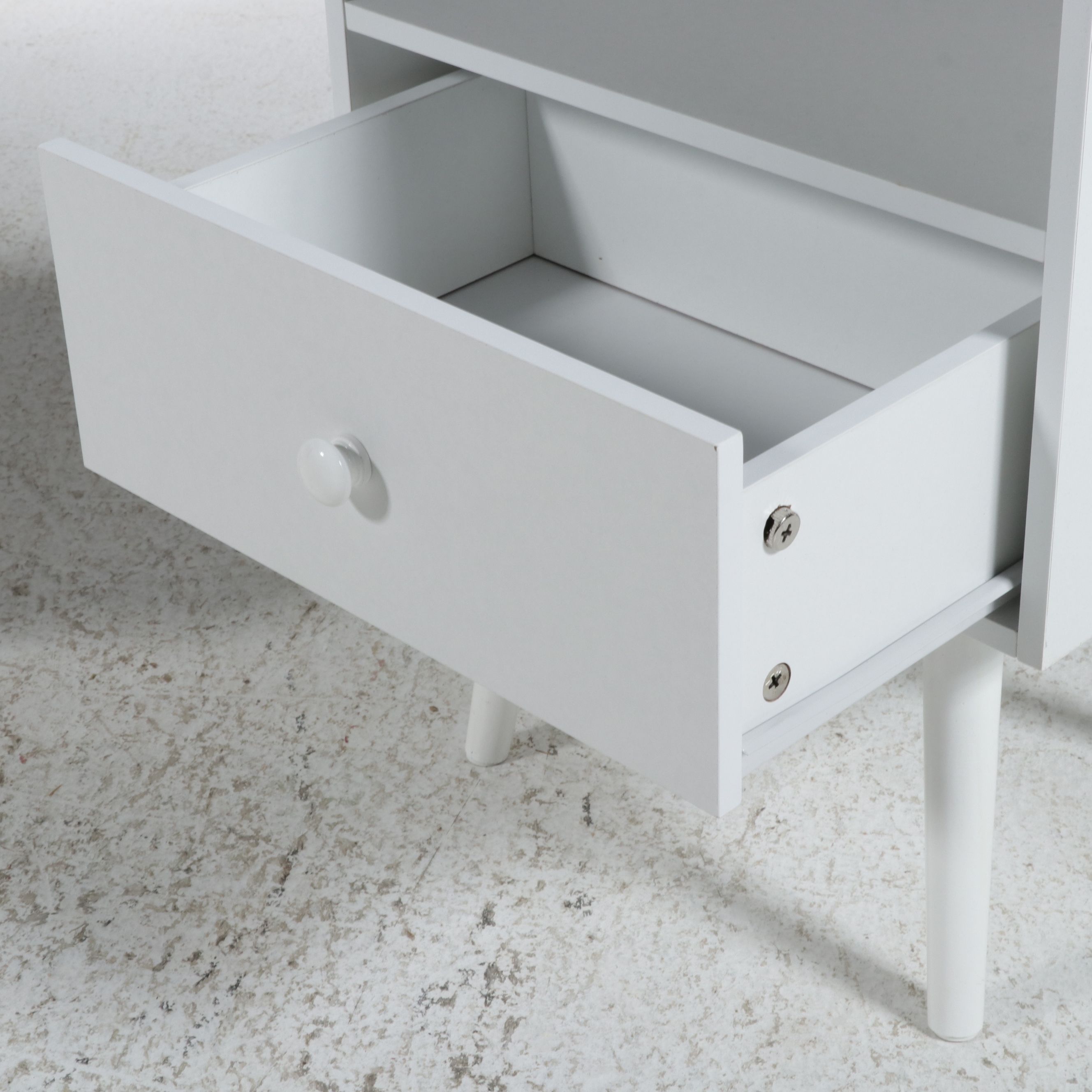 Pair of Mid Century Modern Style White Nightstands with Integrated Power, 21st C