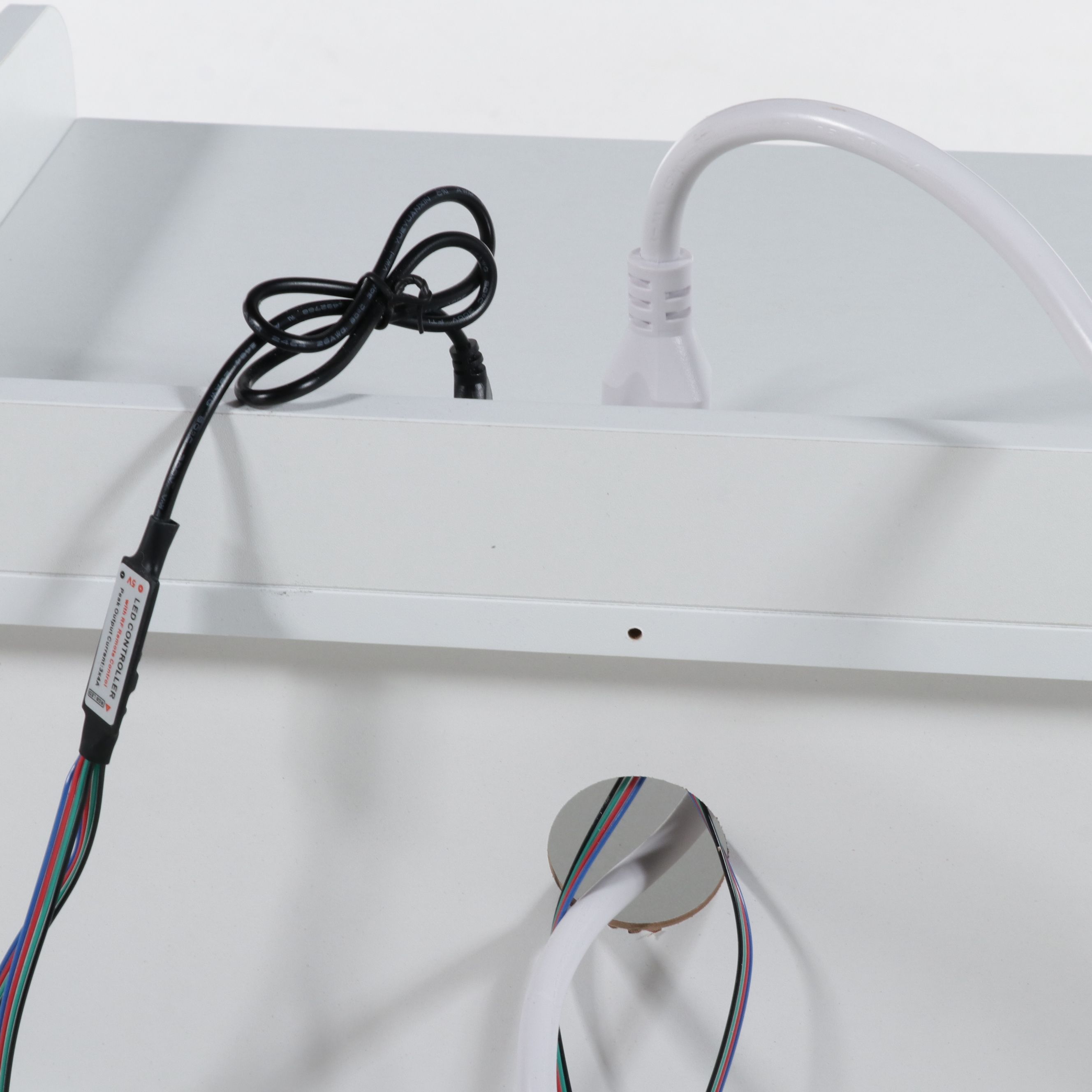 Pair of Mid Century Modern Style White Nightstands with Integrated Power, 21st C