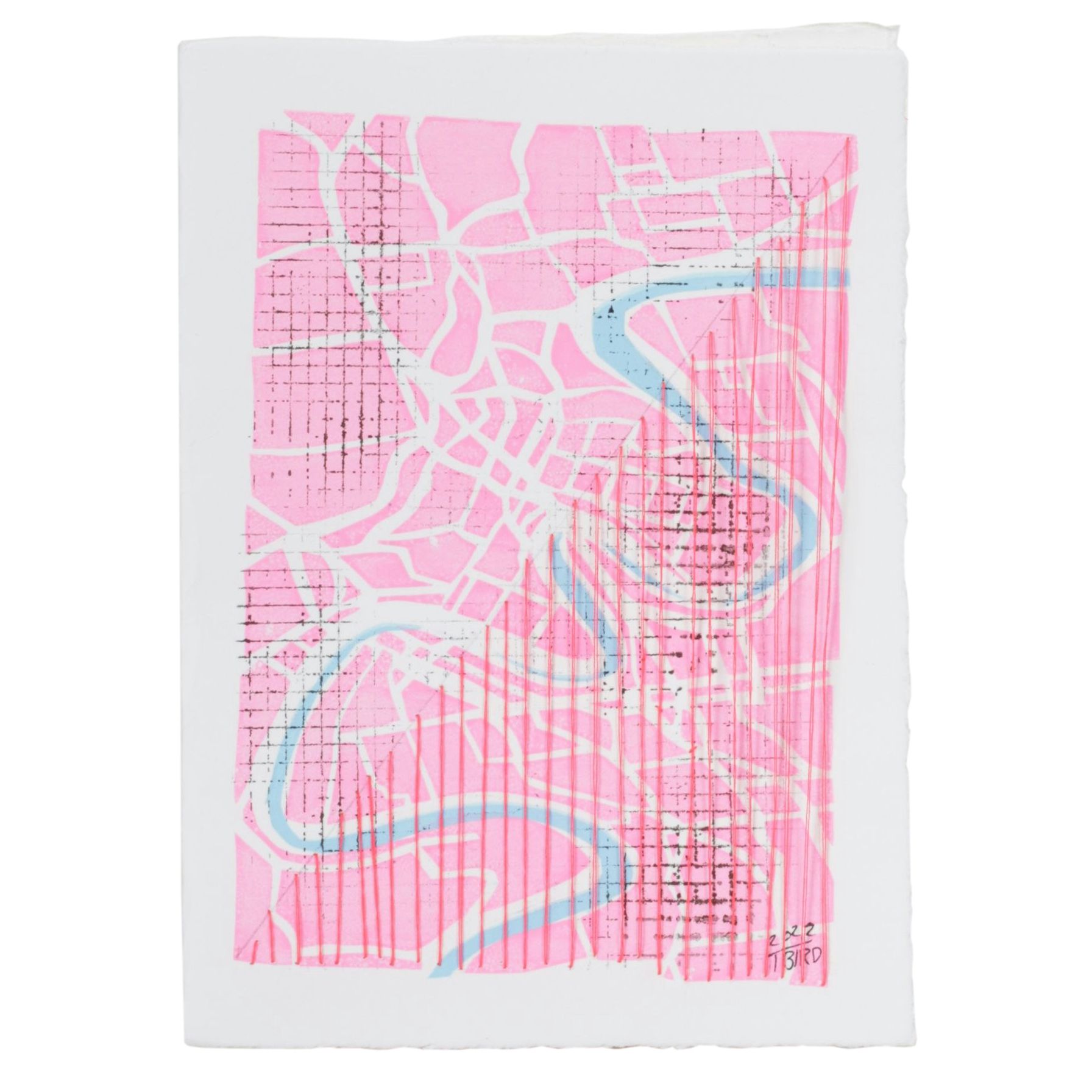 Tarli Bird Hand-Embroidered Serigraph of Route Through a Metropolitan Map, 2022