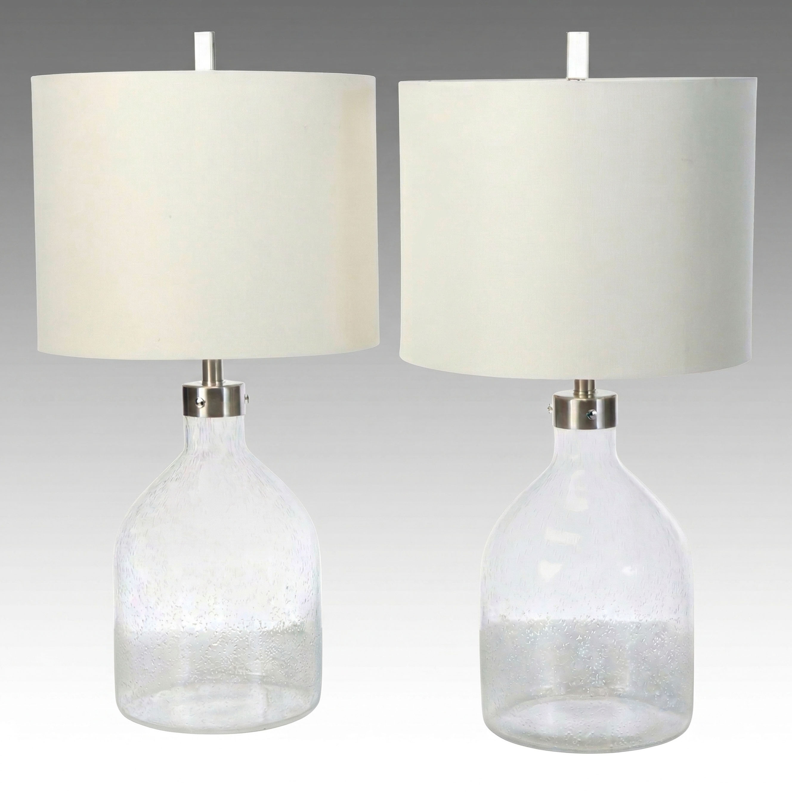 Clear Seed Glass Jug Table Lamps with Drum Shades