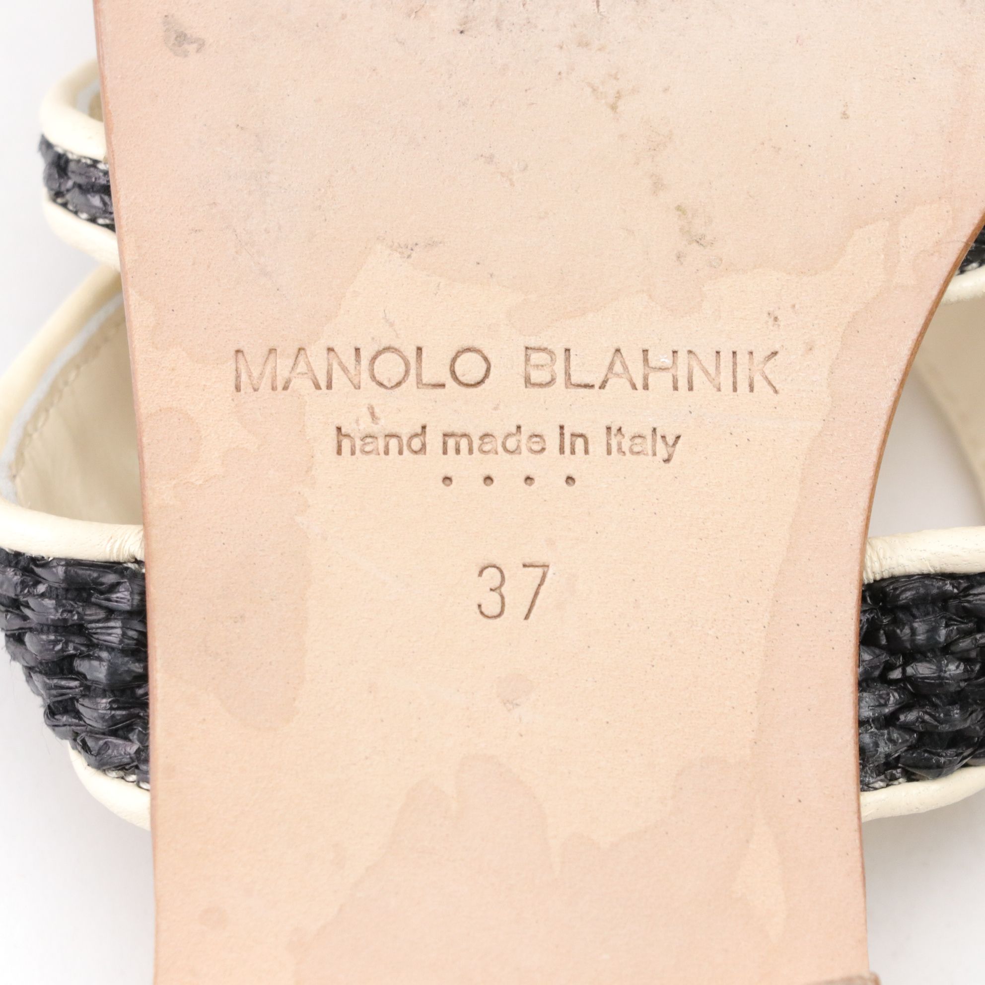 Manolo Blahnik Susara Raffia Cream Leather Flat Sandals