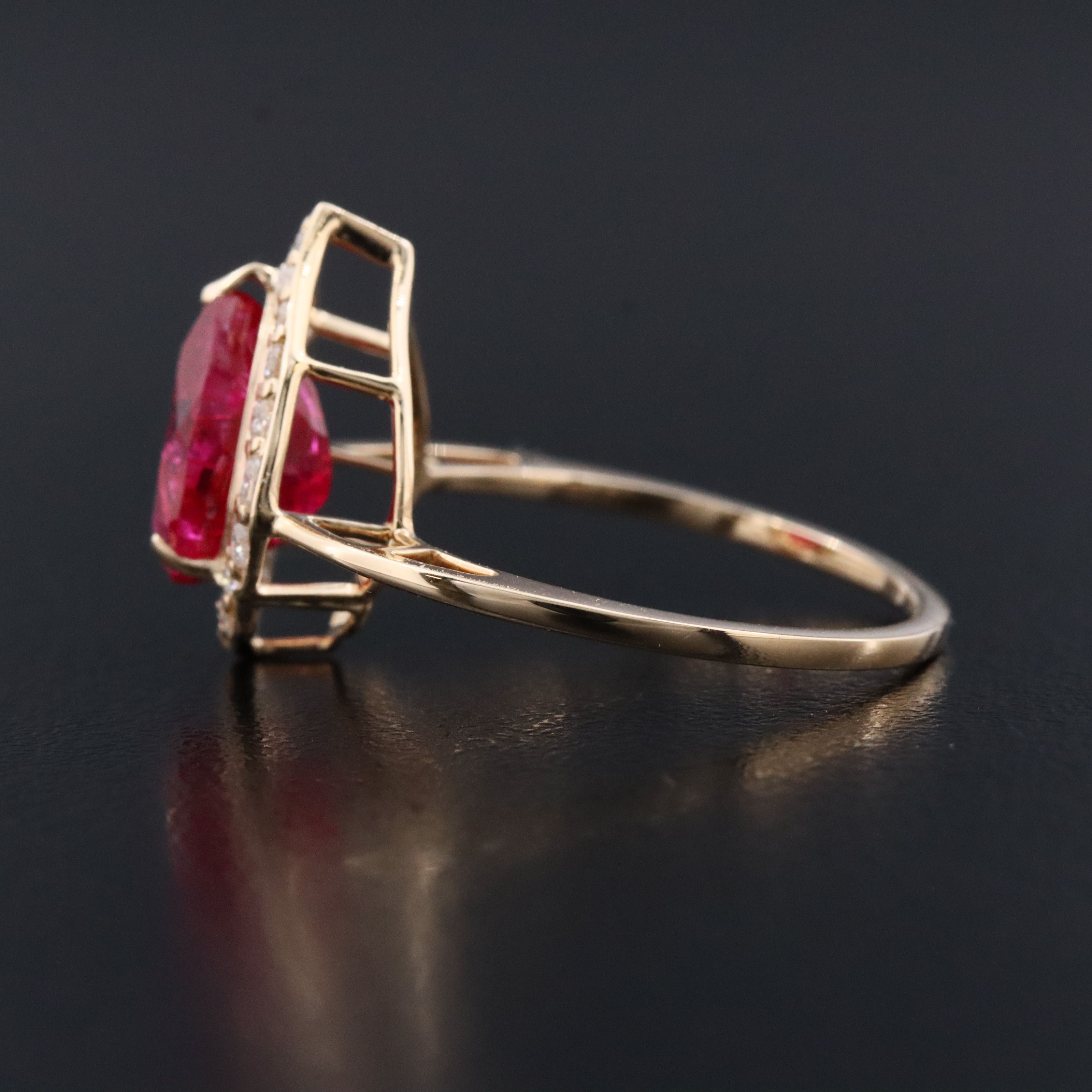 14K 2.59 CT Lab Grown Ruby and Moissanite Halo Ring