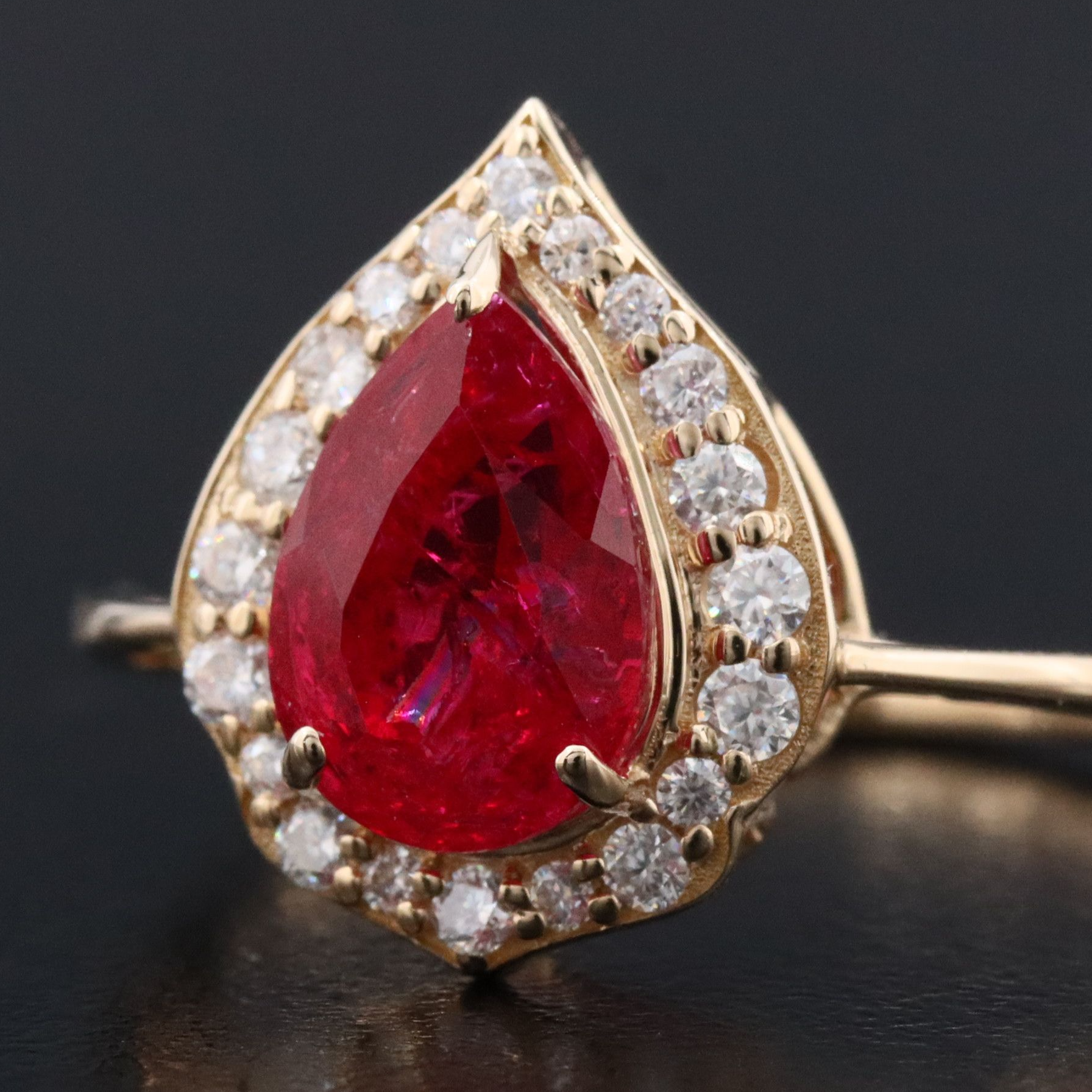 14K 2.59 CT Lab Grown Ruby and Moissanite Halo Ring