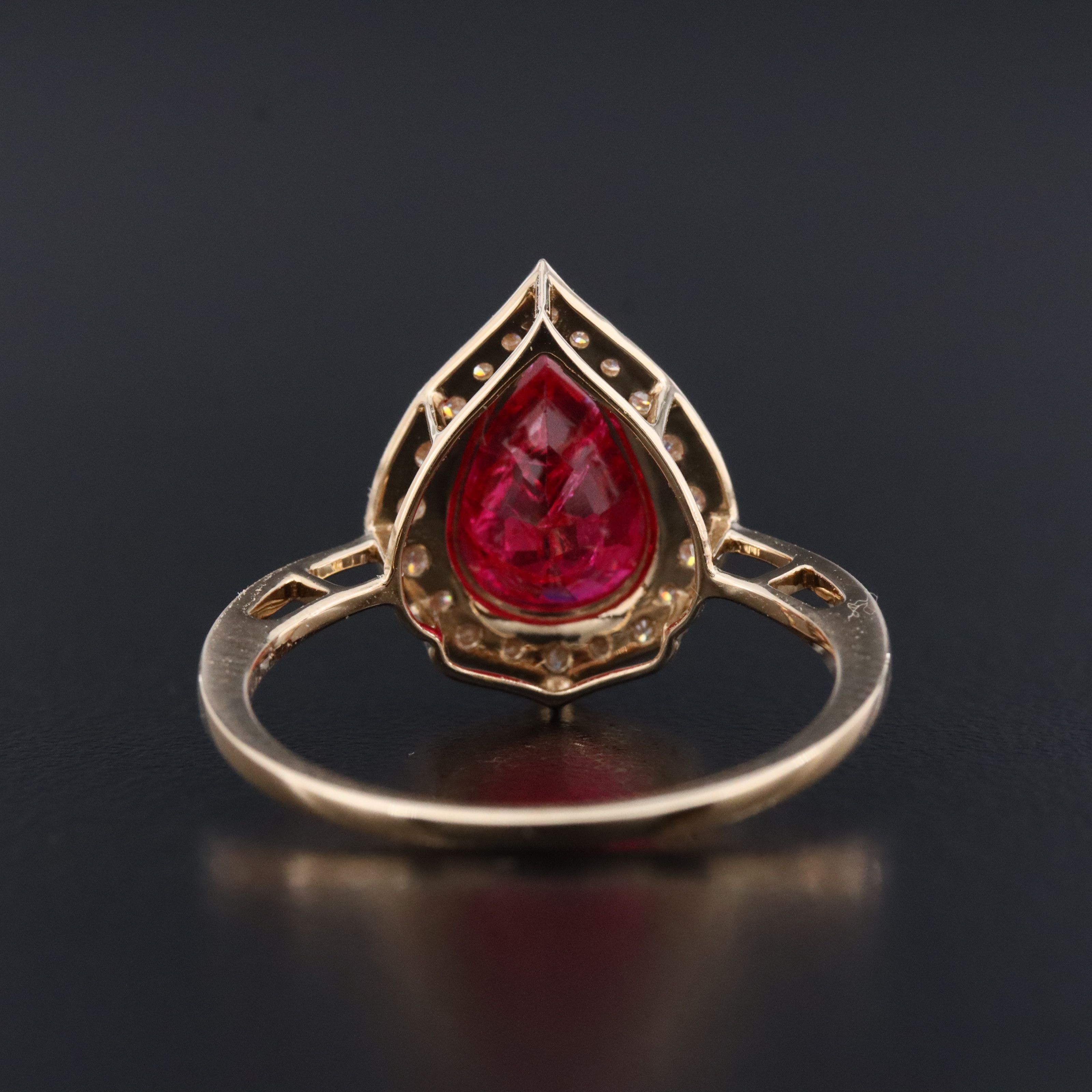14K 2.59 CT Lab Grown Ruby and Moissanite Halo Ring
