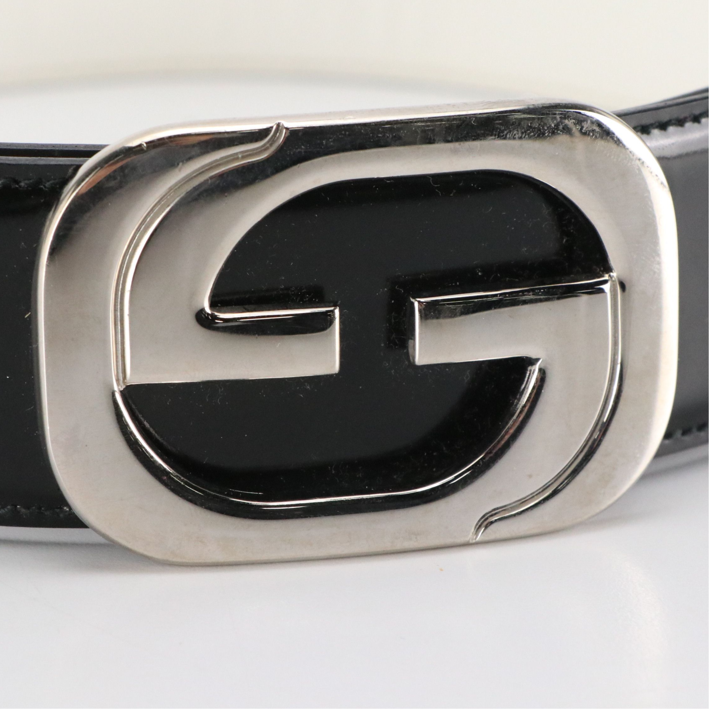 Gucci Silver Double G Belt in Black Leather