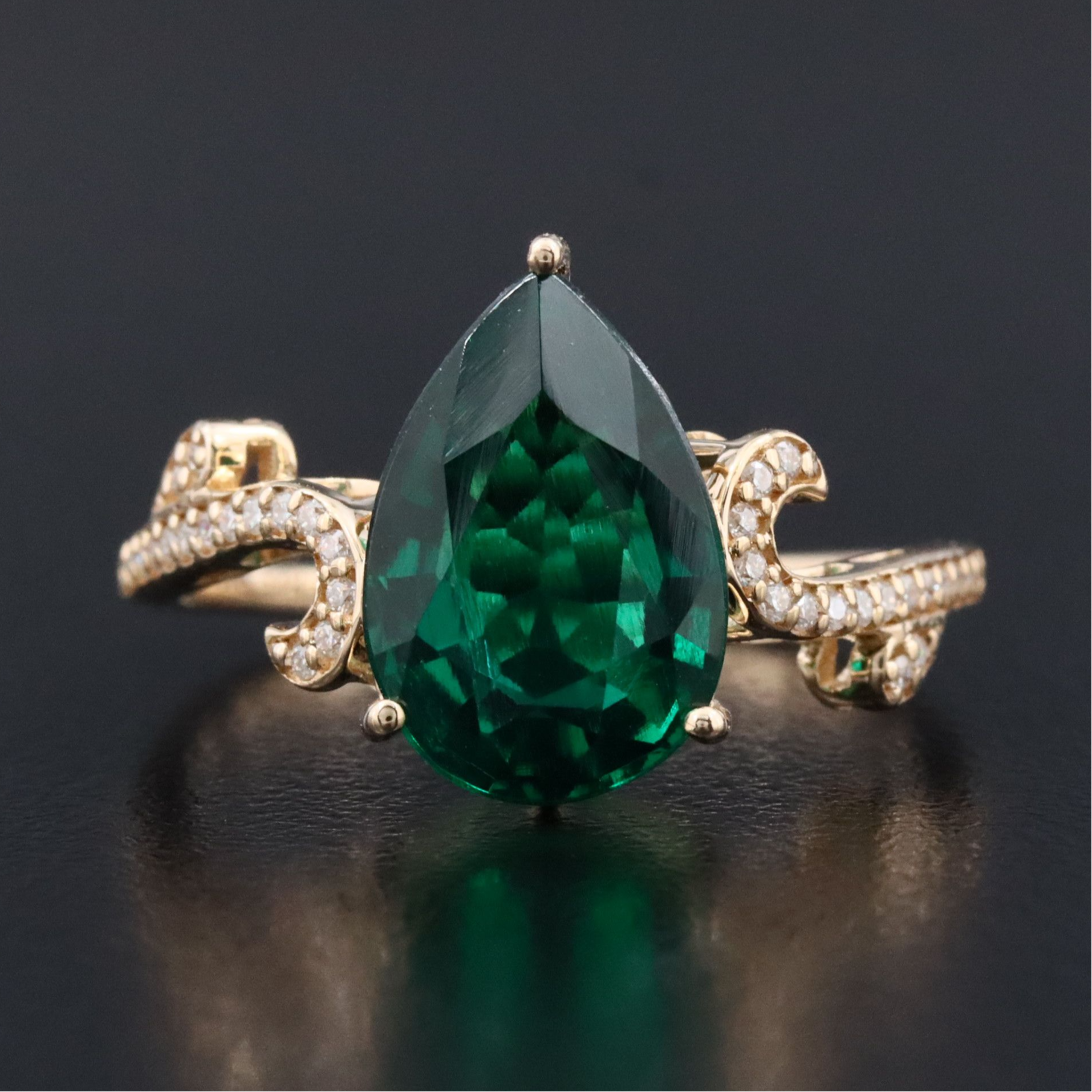 14K 2.61 CT Lab Grown Emerald and Moissanite Ring