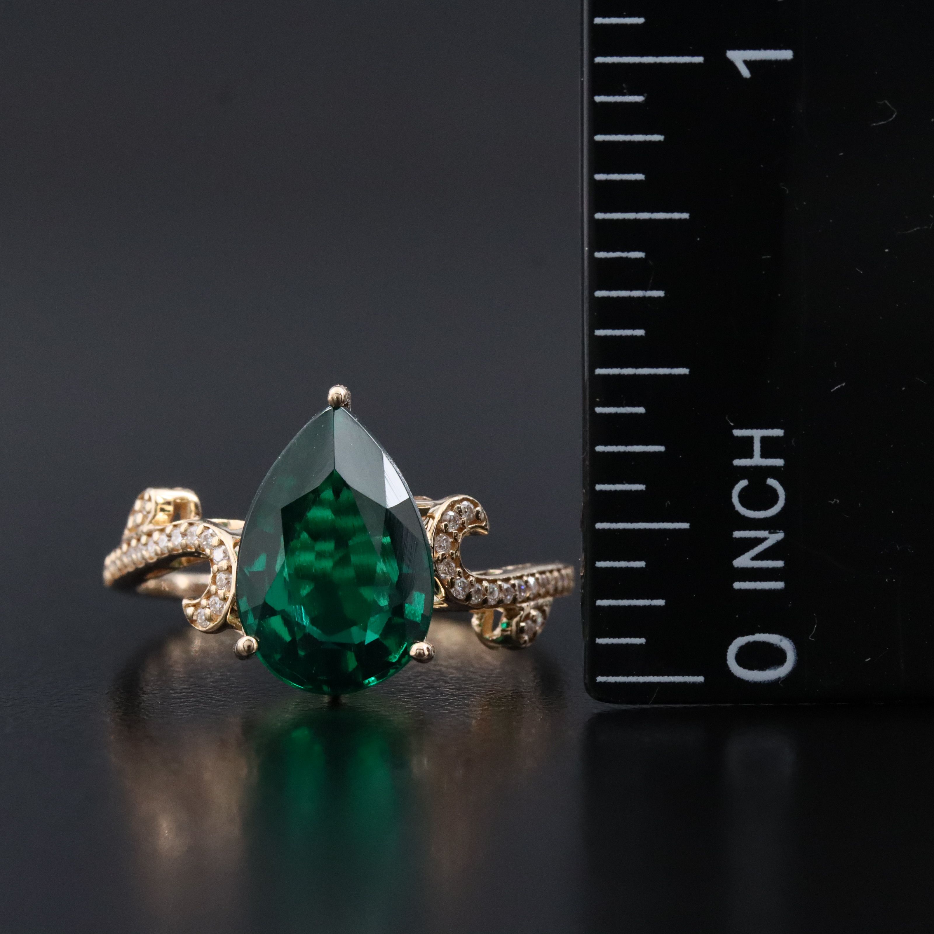 14K 2.61 CT Lab Grown Emerald and Moissanite Ring
