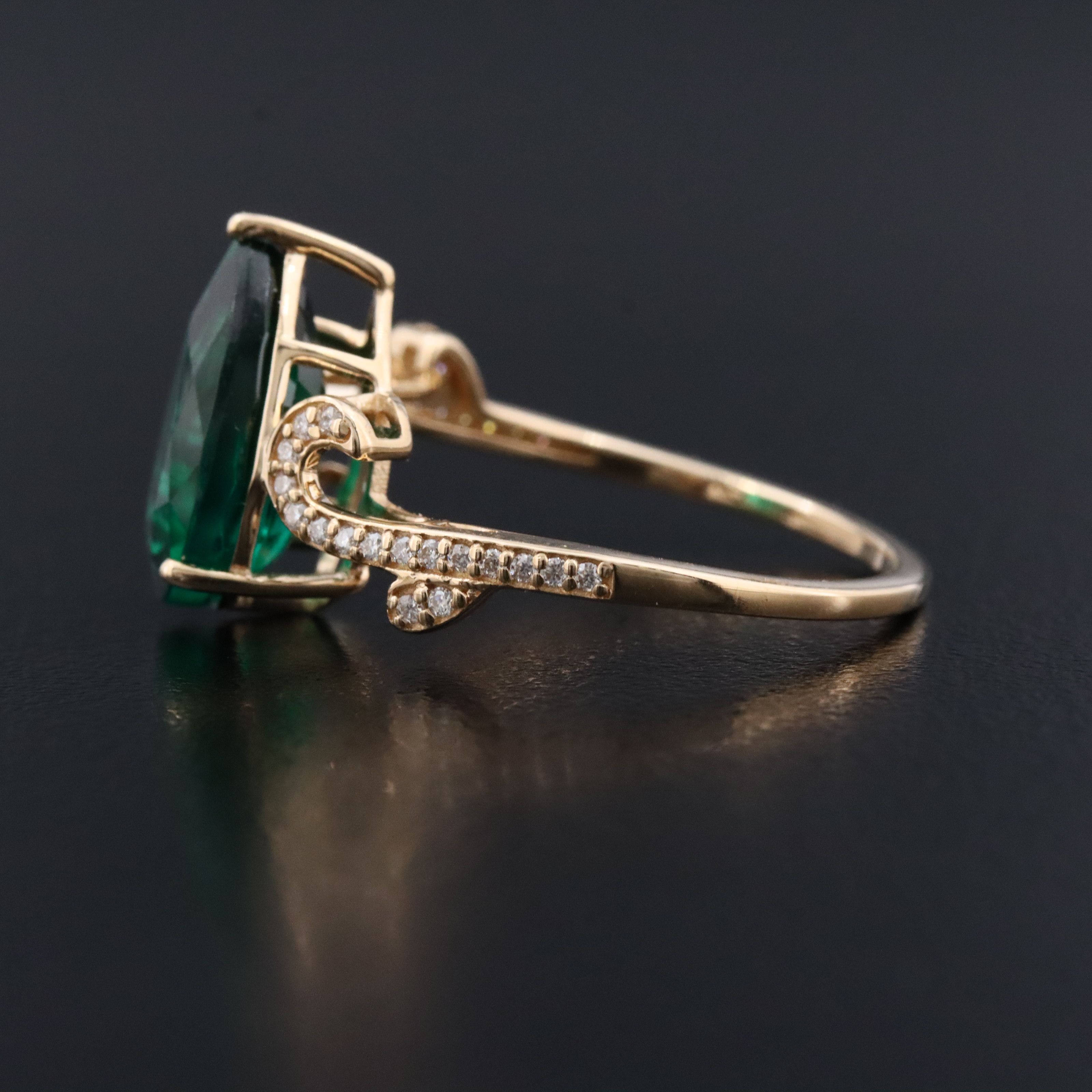 14K 2.61 CT Lab Grown Emerald and Moissanite Ring