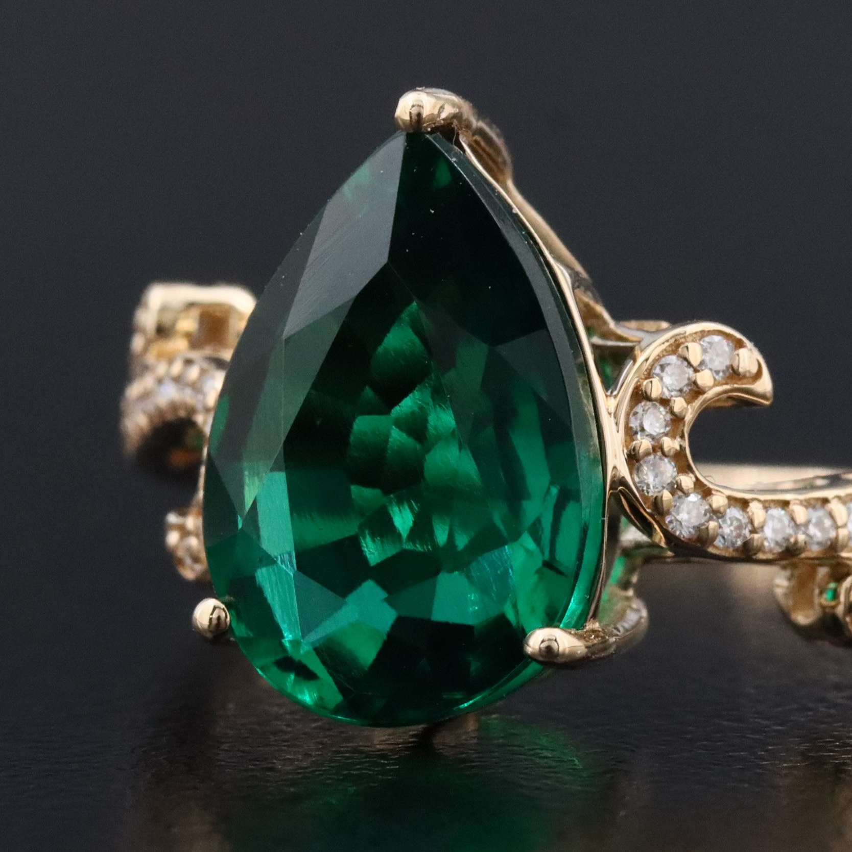 14K 2.61 CT Lab Grown Emerald and Moissanite Ring