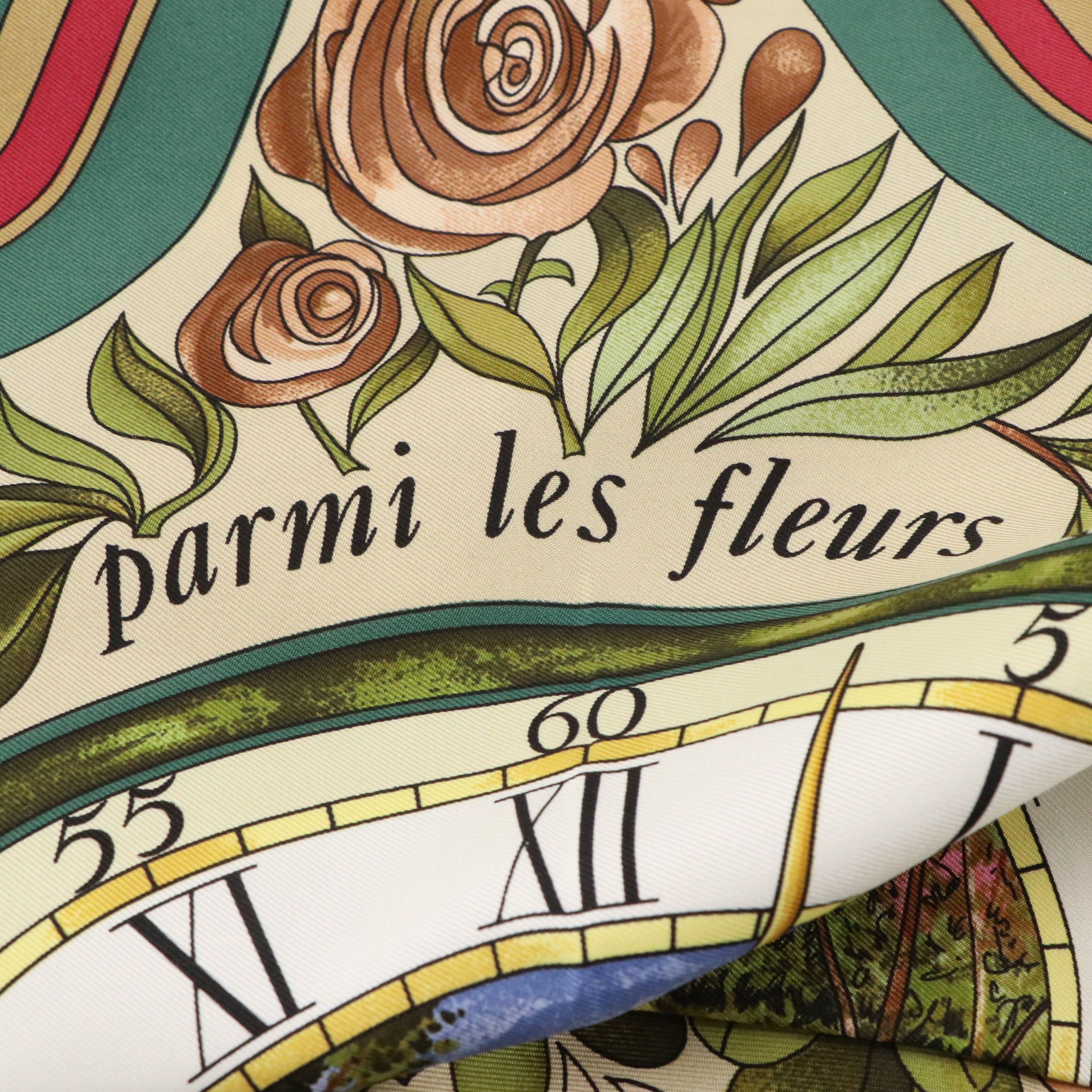 Hermès "Parmi Les Fleurs, Je Compte Les Heures" Scarf 90 in Silk Twill