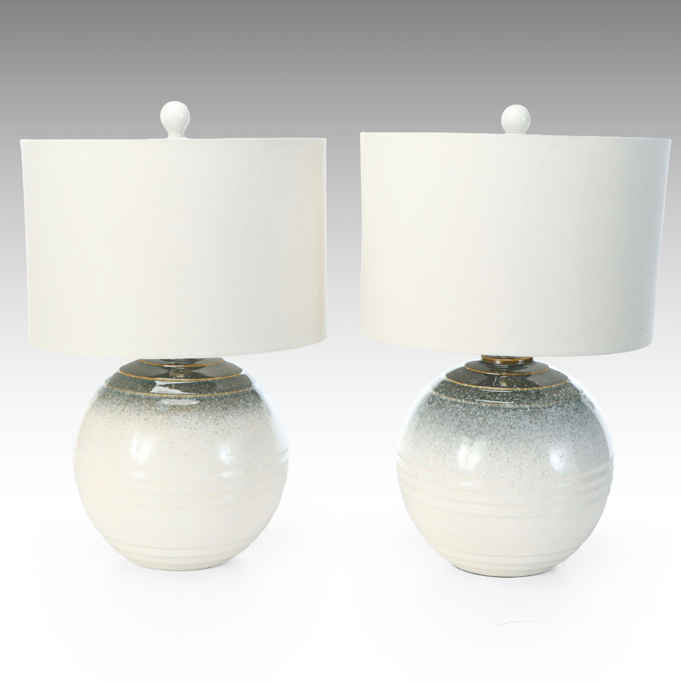 Blue Spatter Glaze Ceramic Sphere Table Lamps