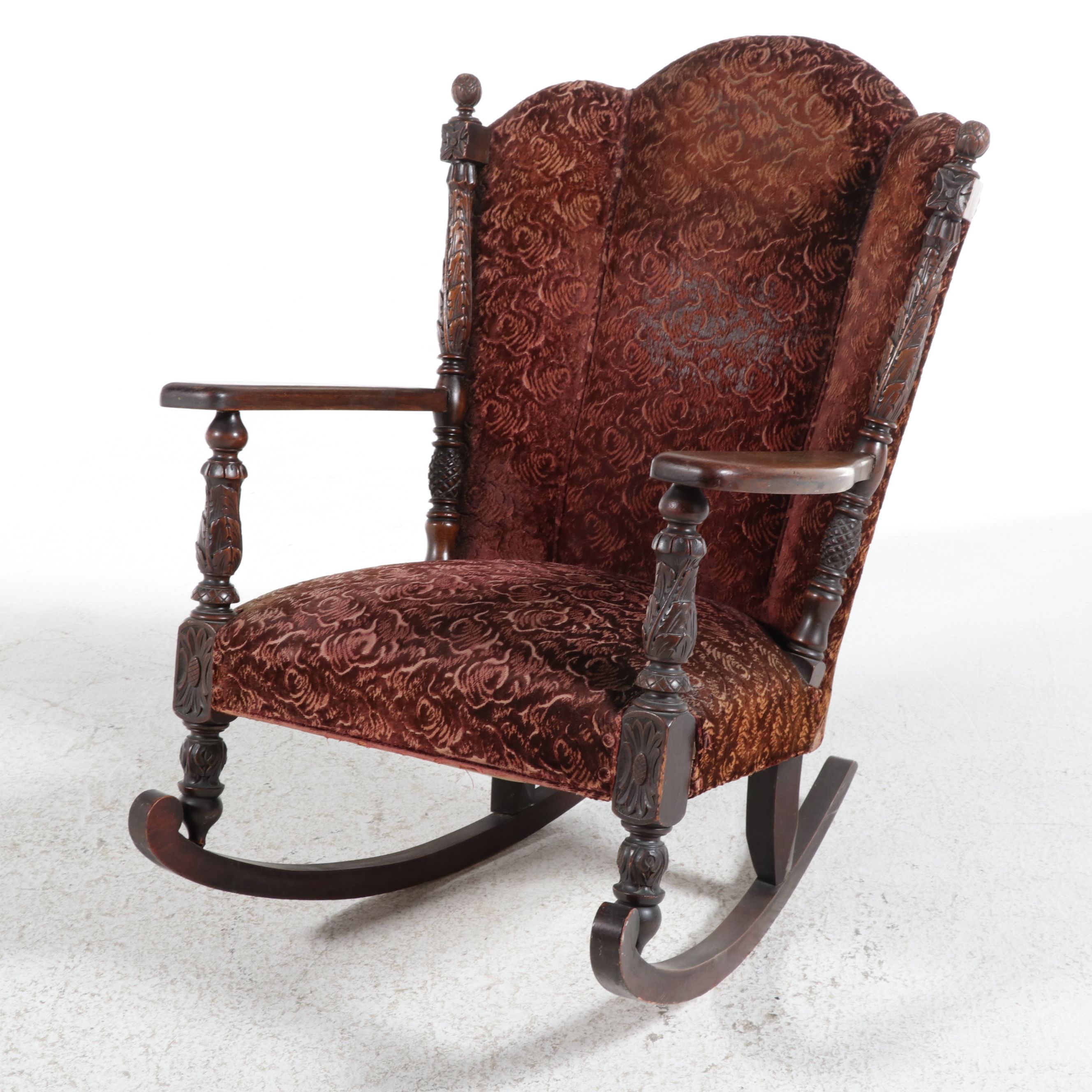 Victorian Carved Walnut Rocking Chair, Late 19th Century