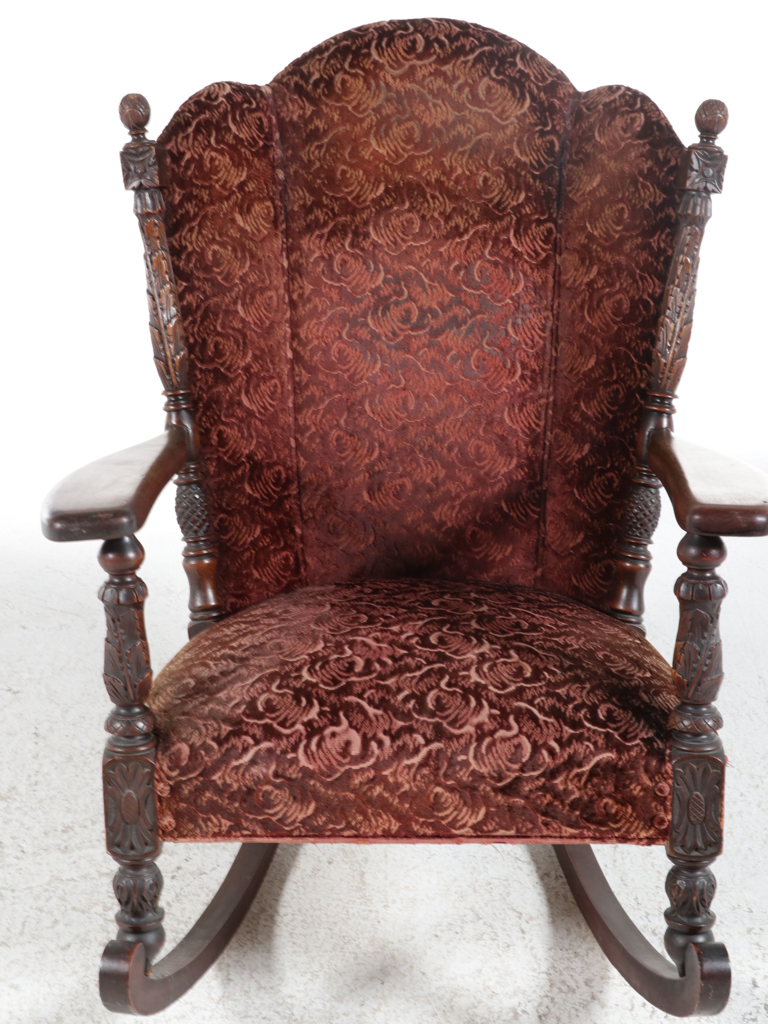 Victorian Carved Walnut Rocking Chair, Late 19th Century