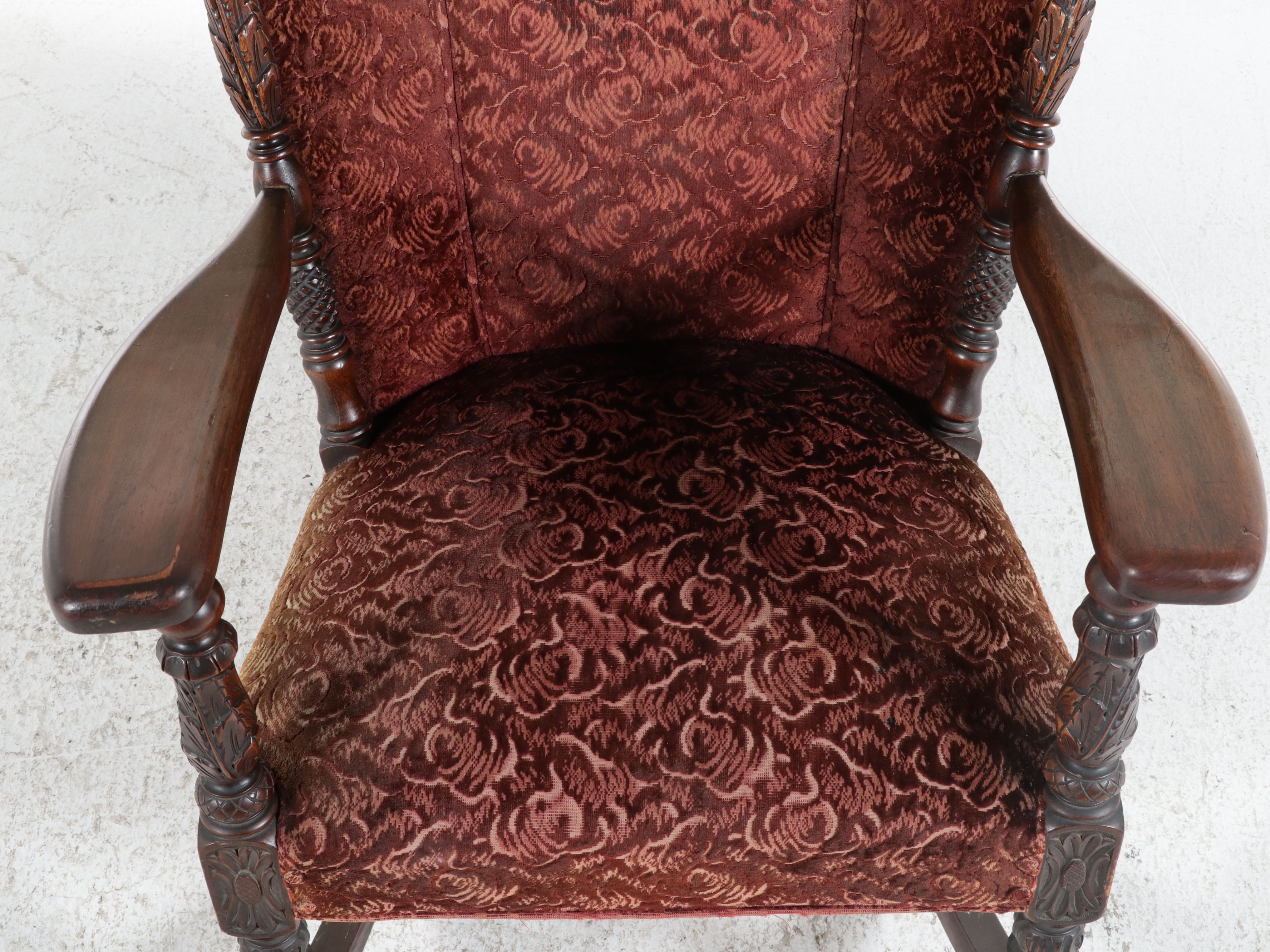 Victorian Carved Walnut Rocking Chair, Late 19th Century