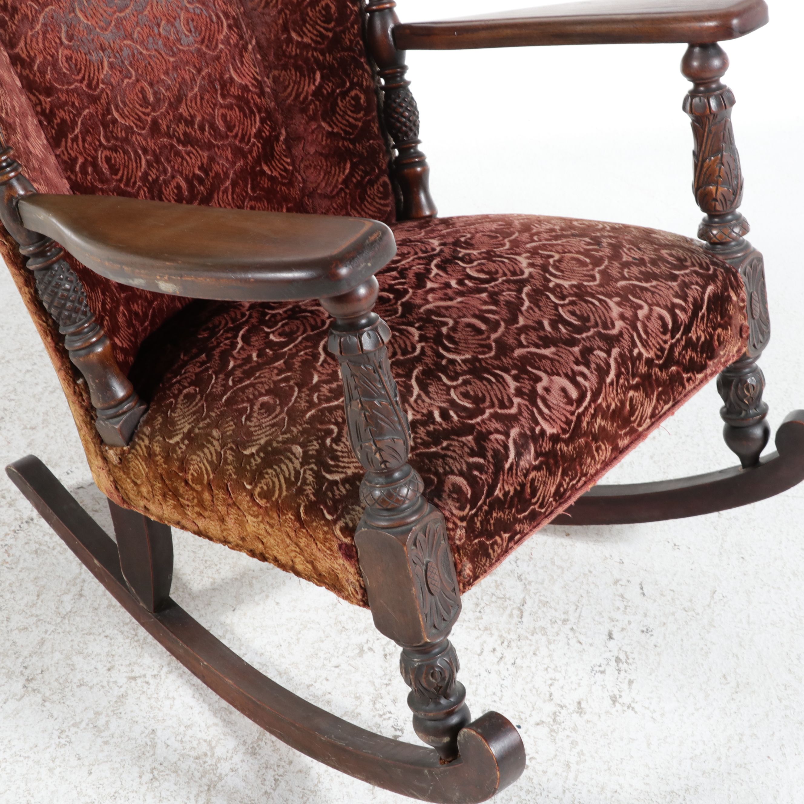 Victorian Carved Walnut Rocking Chair, Late 19th Century
