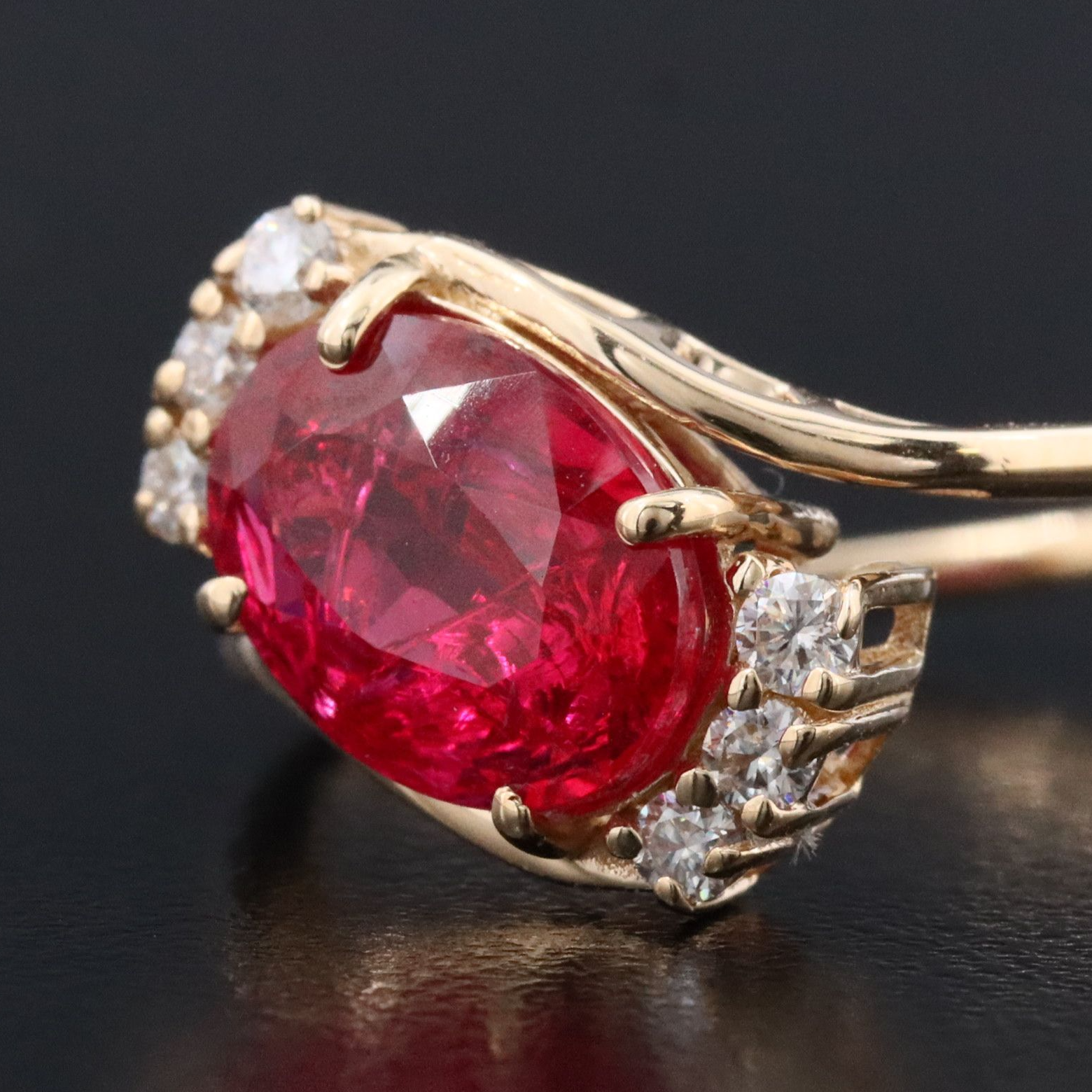 14K 1.85 CT Lab Grown Ruby and Moissanite Bypass Ring