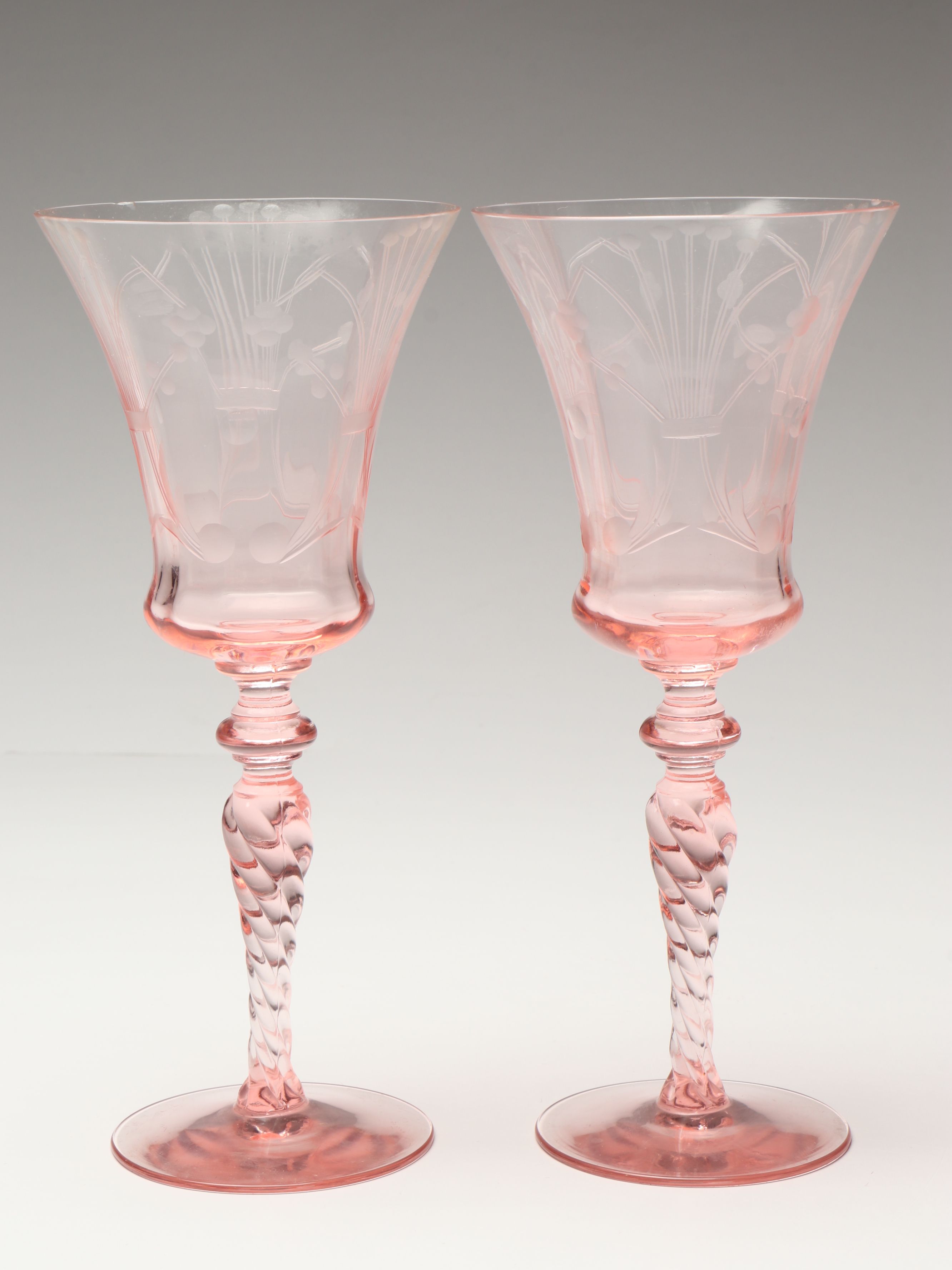 Tiffin-Franciscan Pink Art Glass Water Goblets, 1930s
