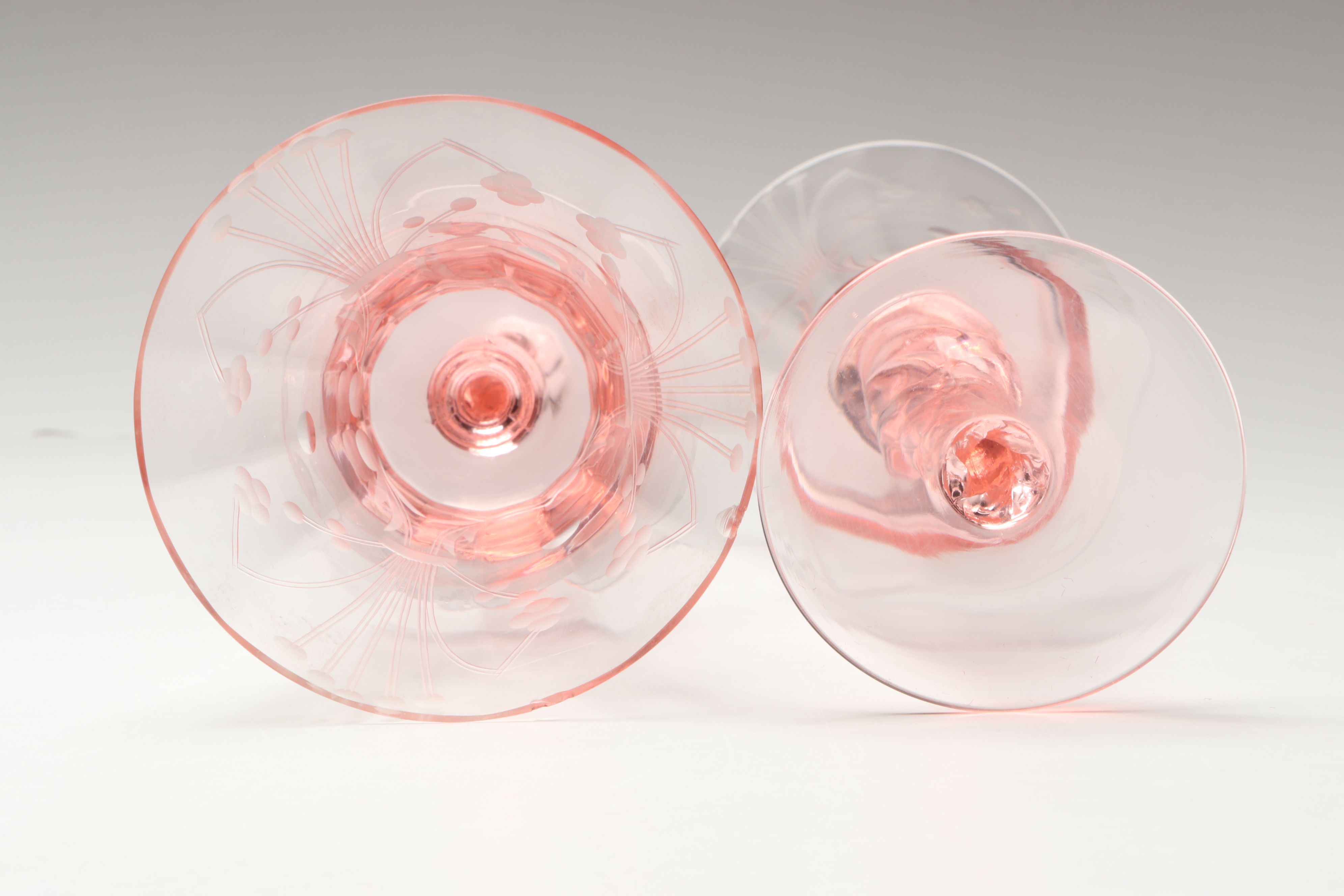 Tiffin-Franciscan Pink Art Glass Water Goblets, 1930s