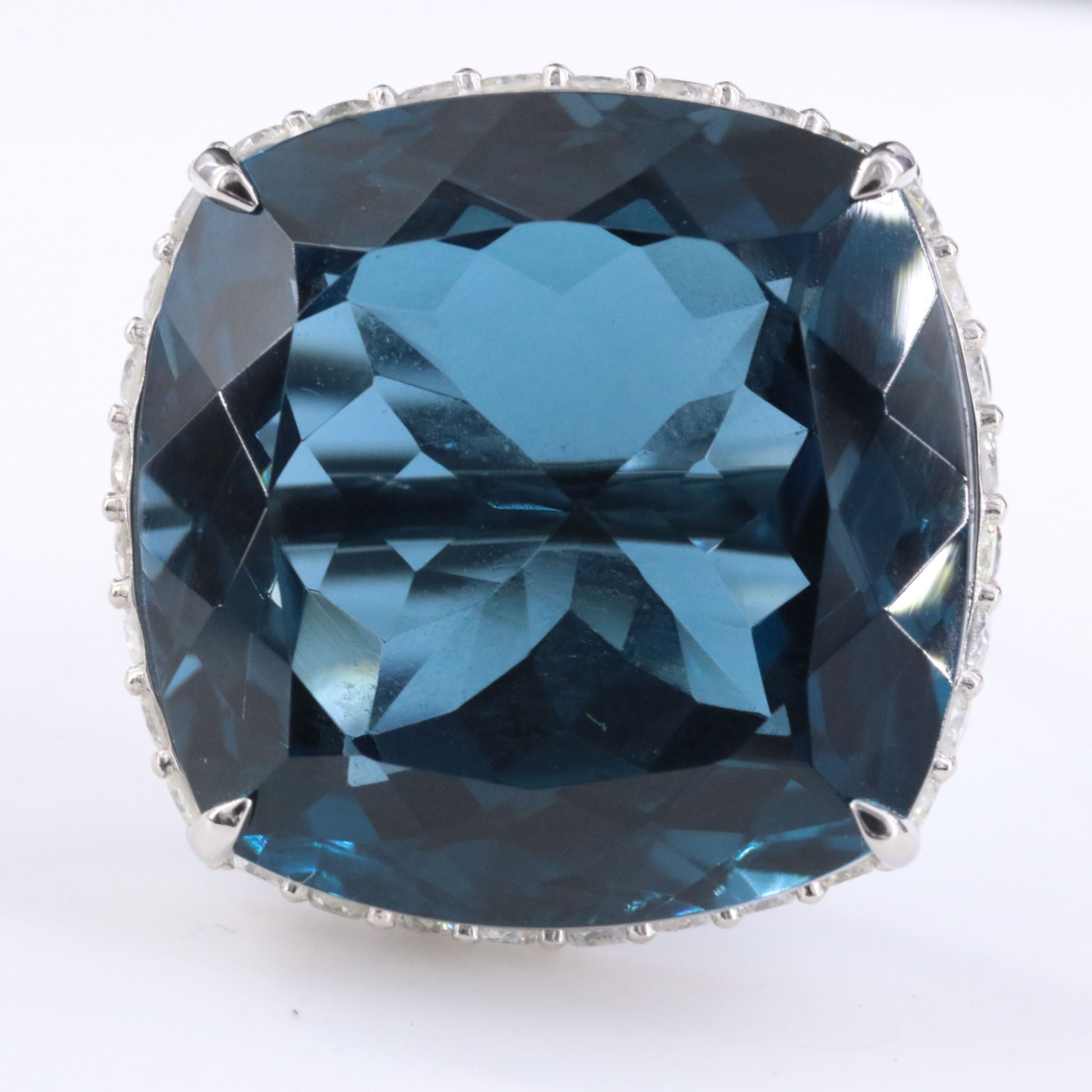Platinum 32.61 CT London Blue Topaz and 1.58 CTW Diamond Ring