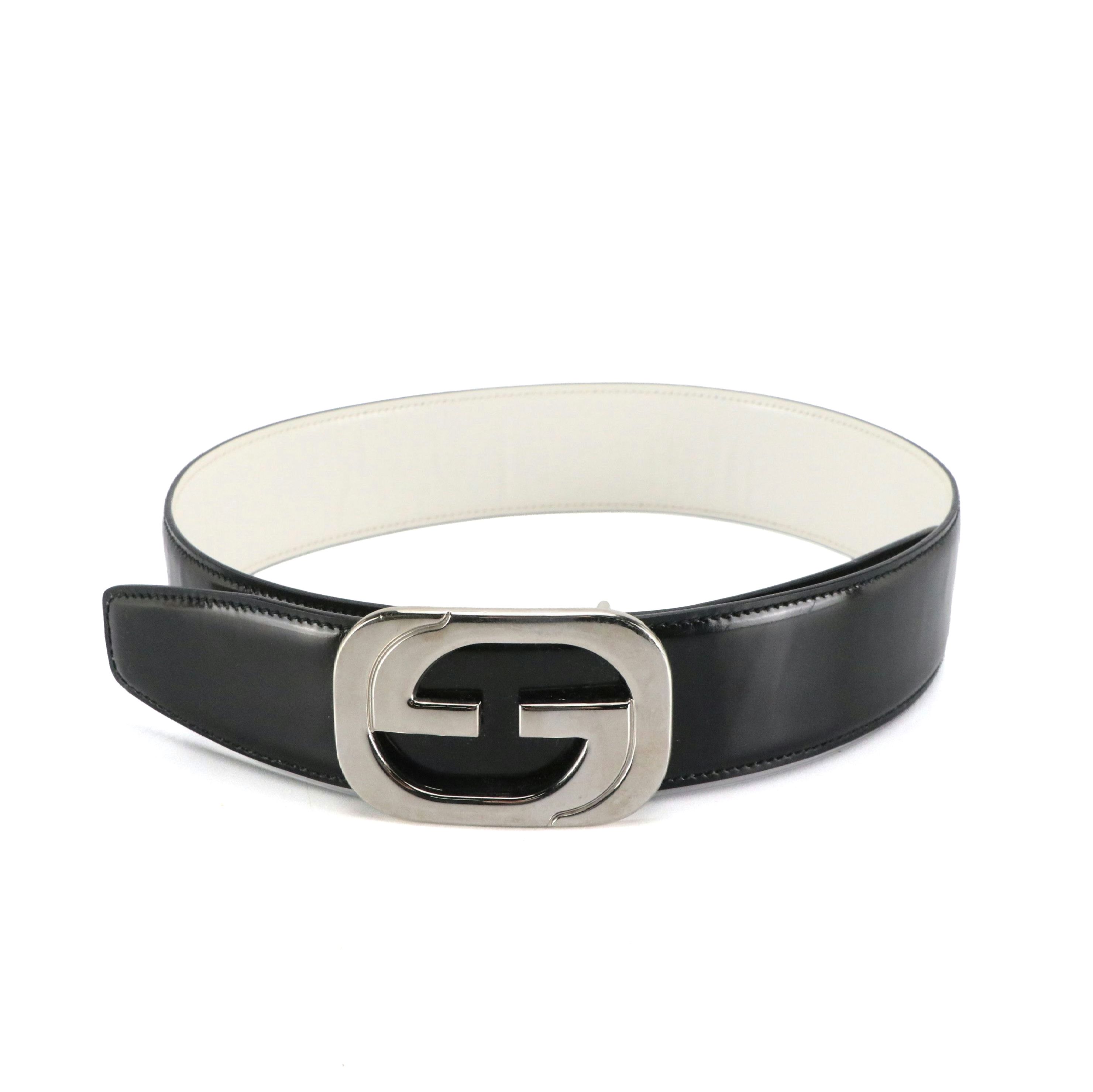 Gucci Silver Double G Belt in Black Leather