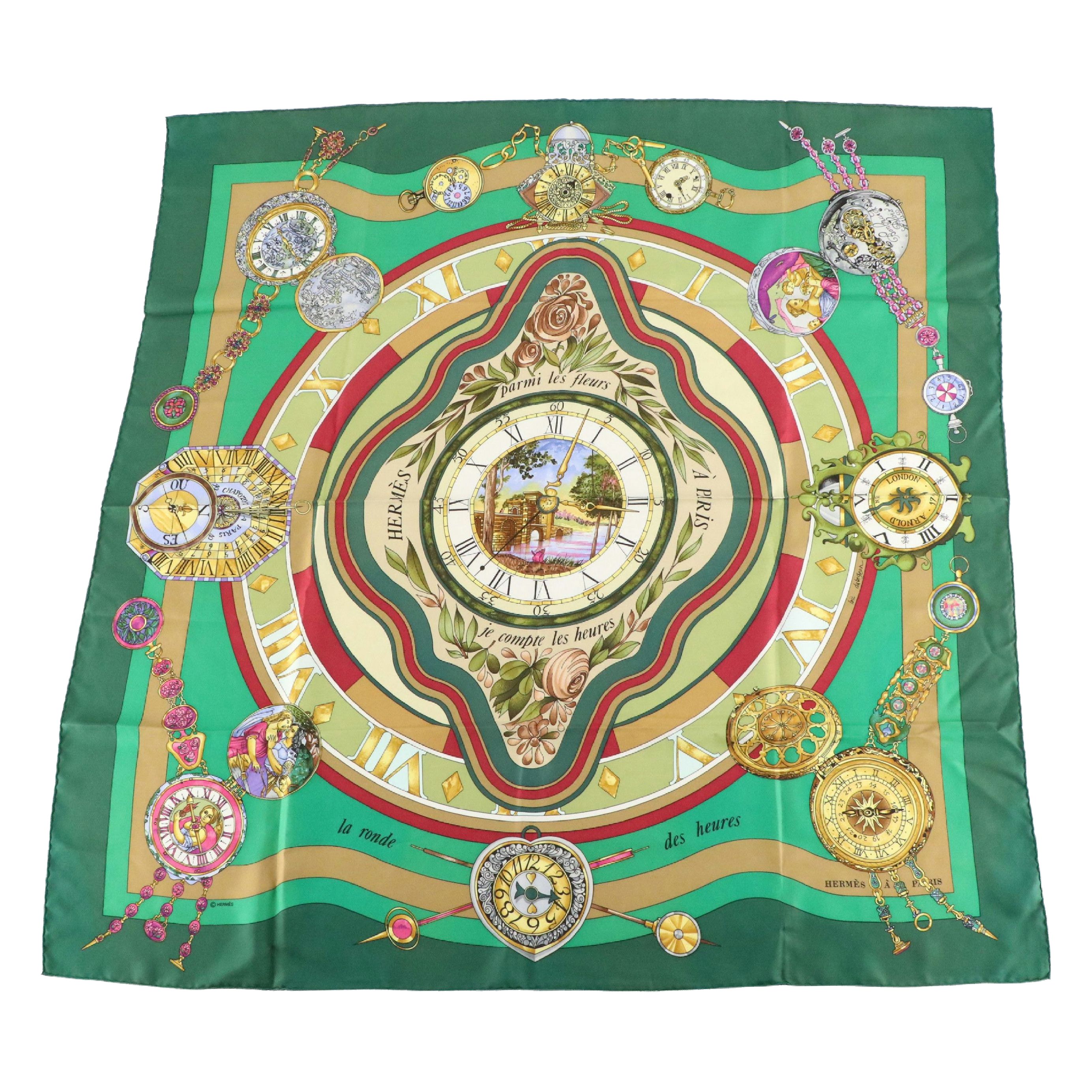 Hermès "Parmi Les Fleurs, Je Compte Les Heures" Scarf 90 in Silk Twill