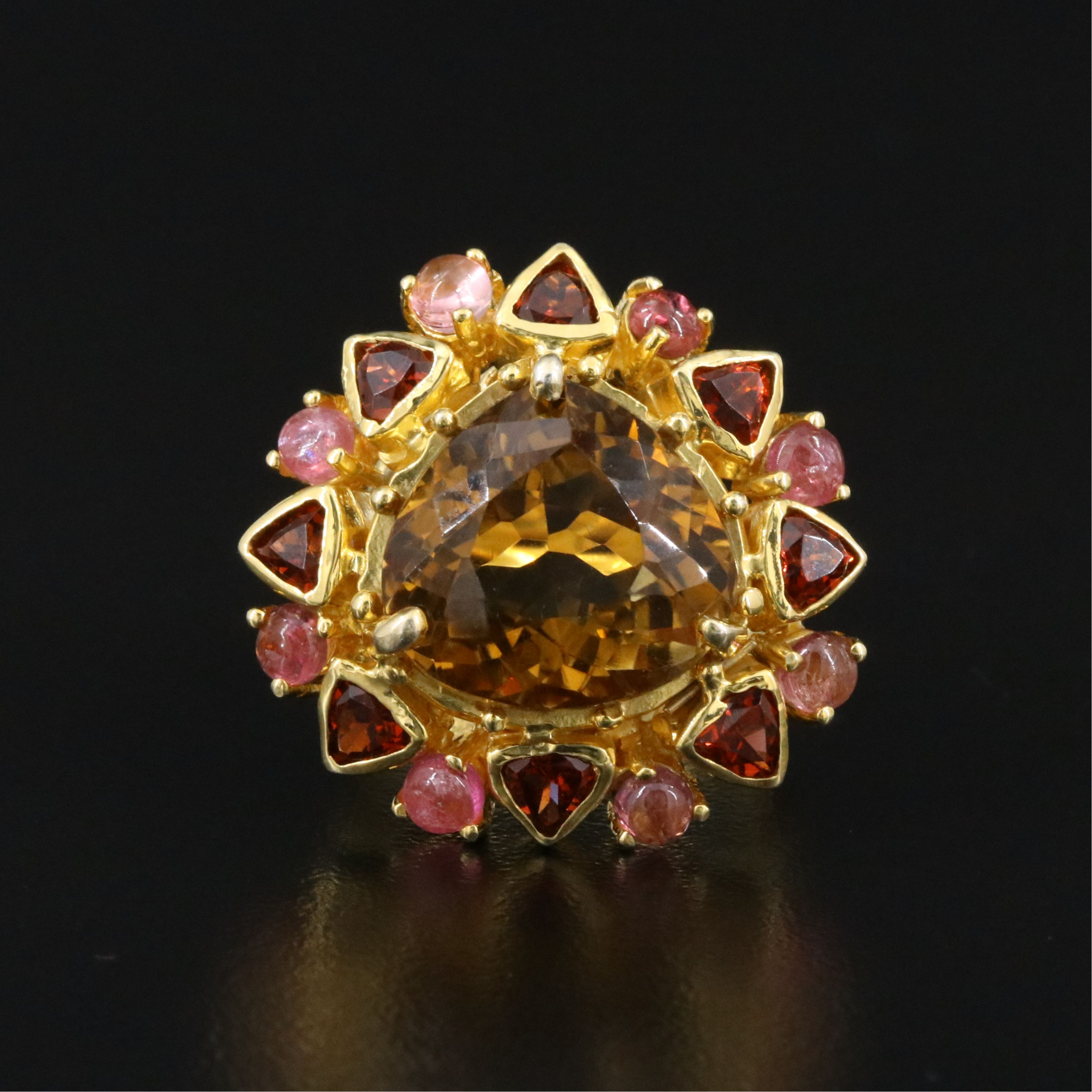 Sterling Citrine, Garnet, and Tourmaline Ring