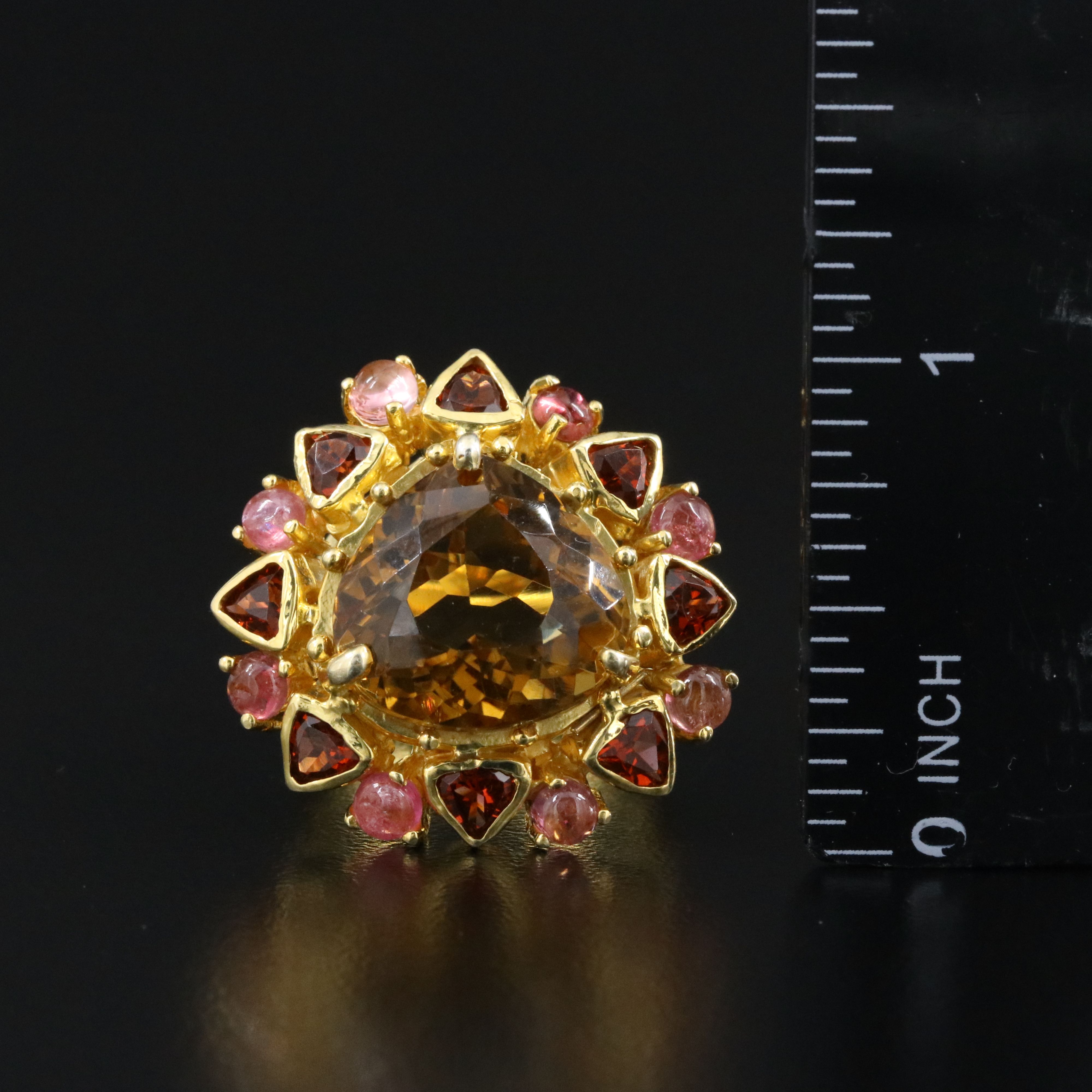 Sterling Citrine, Garnet, and Tourmaline Ring