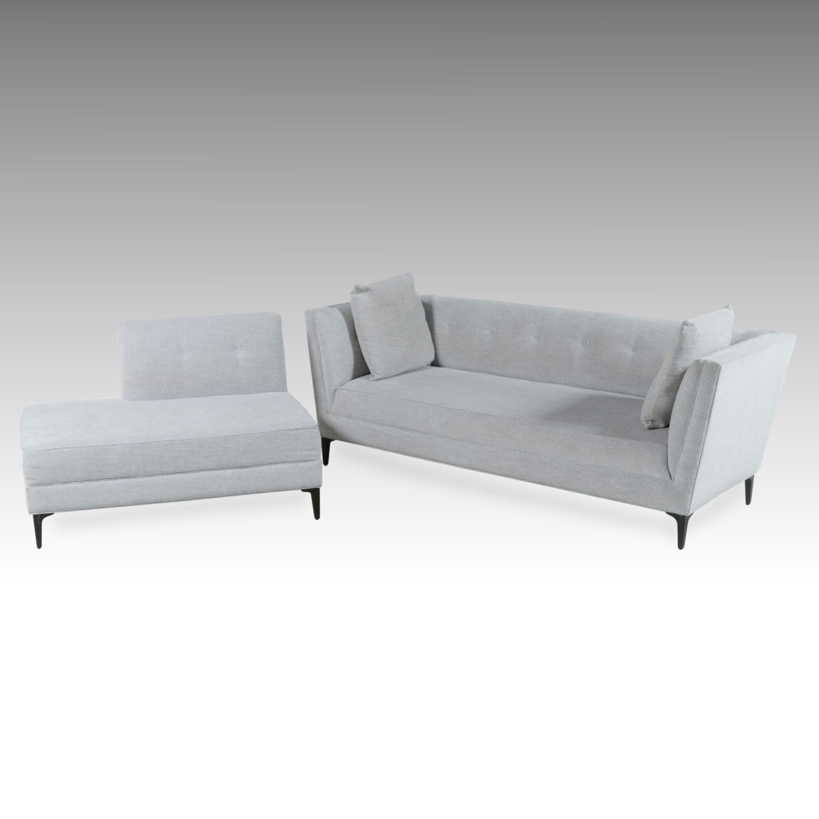 Jonathan Louis Grey Sectional Sofa with Pillows, 21st Century