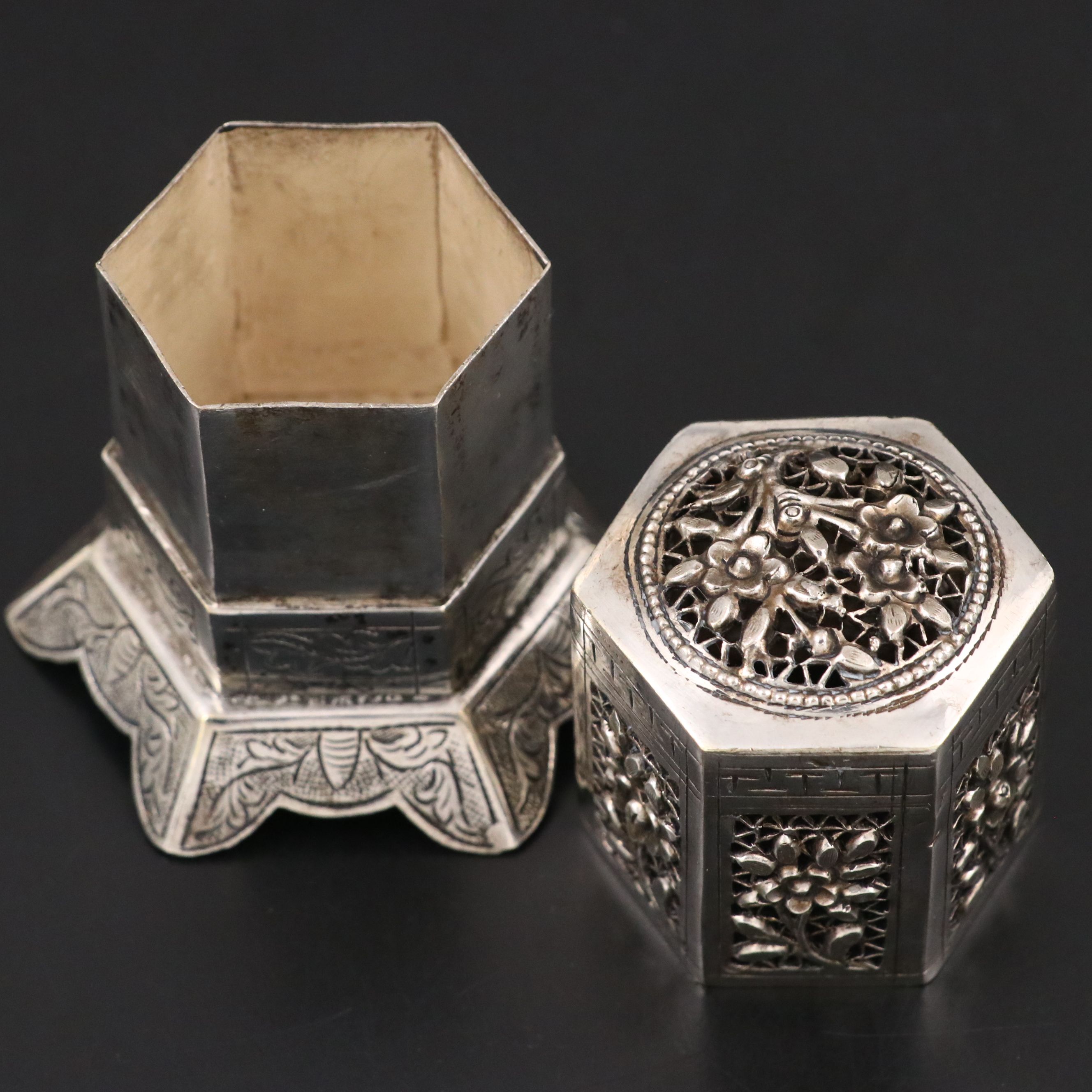 Chinese Style Silver Plate Openwork Lidded Vessel, 20th Century