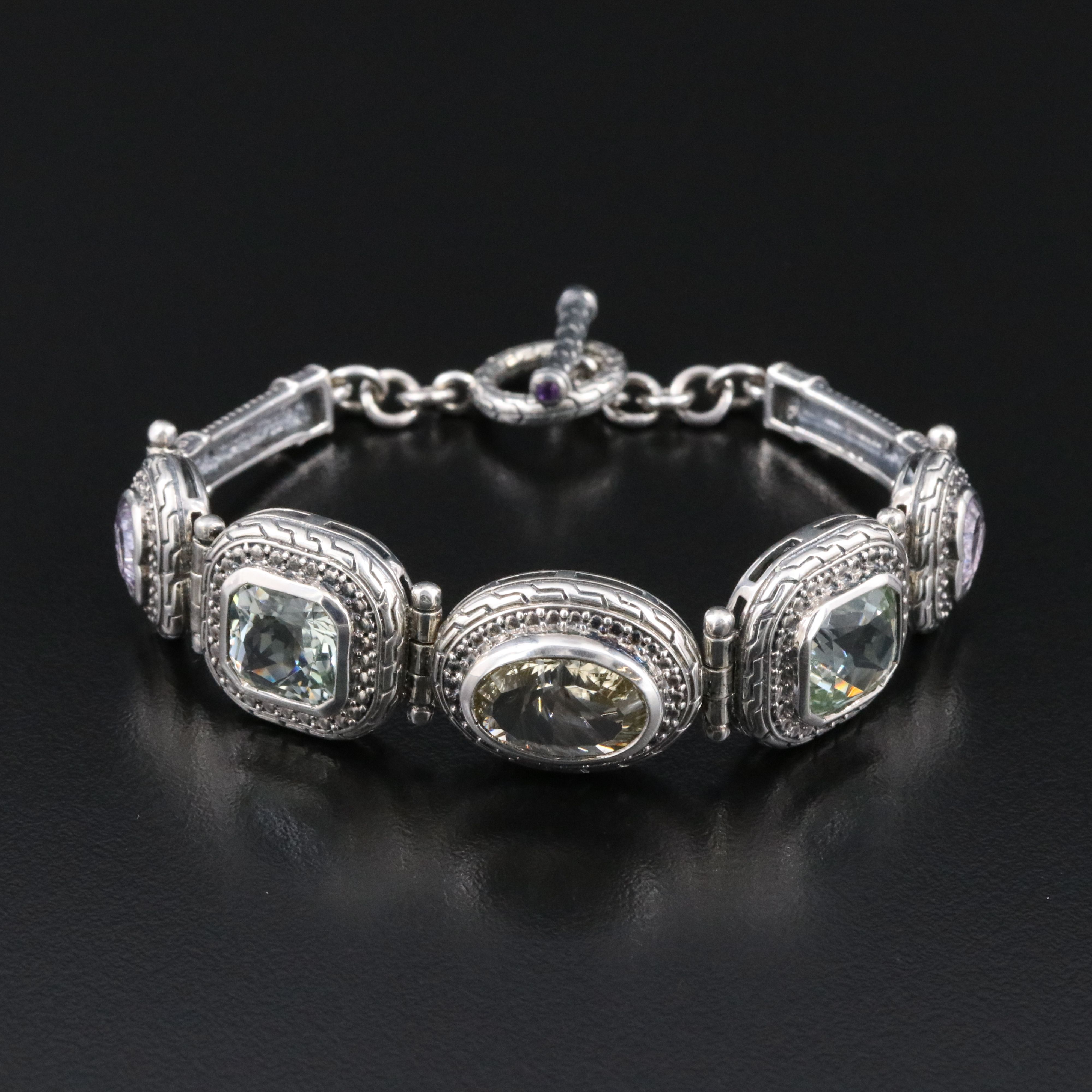 Sterling Citrine, Prasiolite, and Amethyst Bracelet