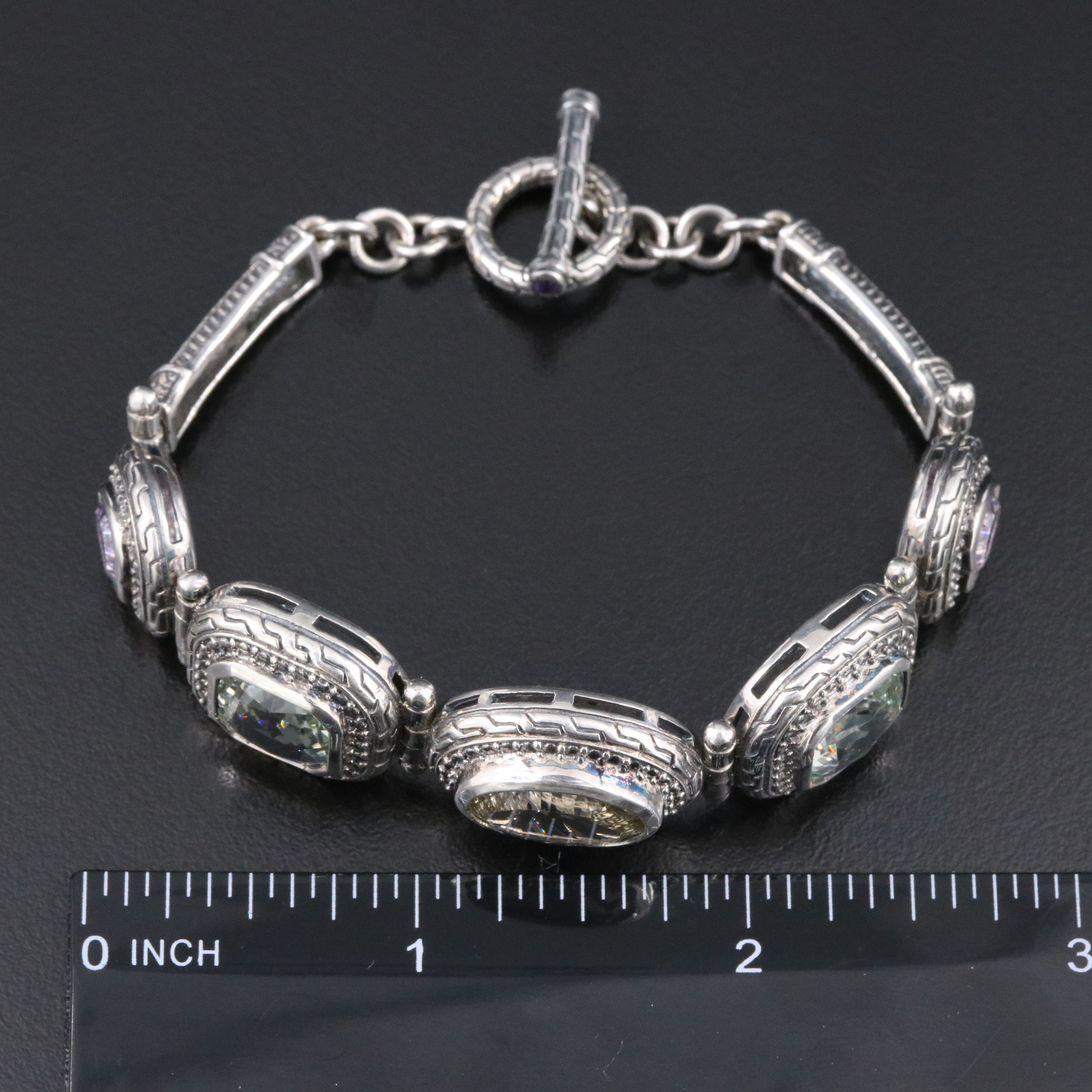 Sterling Citrine, Prasiolite, and Amethyst Bracelet