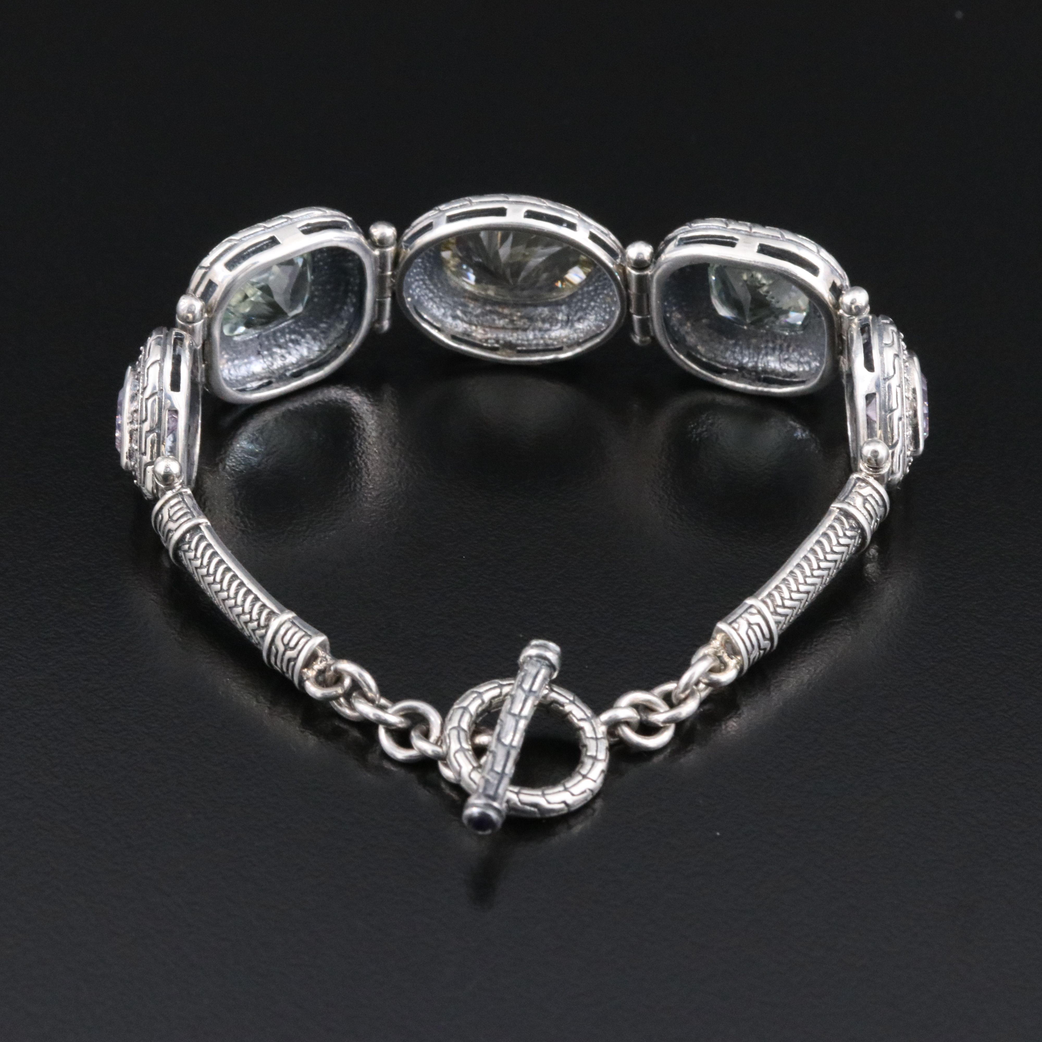 Sterling Citrine, Prasiolite, and Amethyst Bracelet