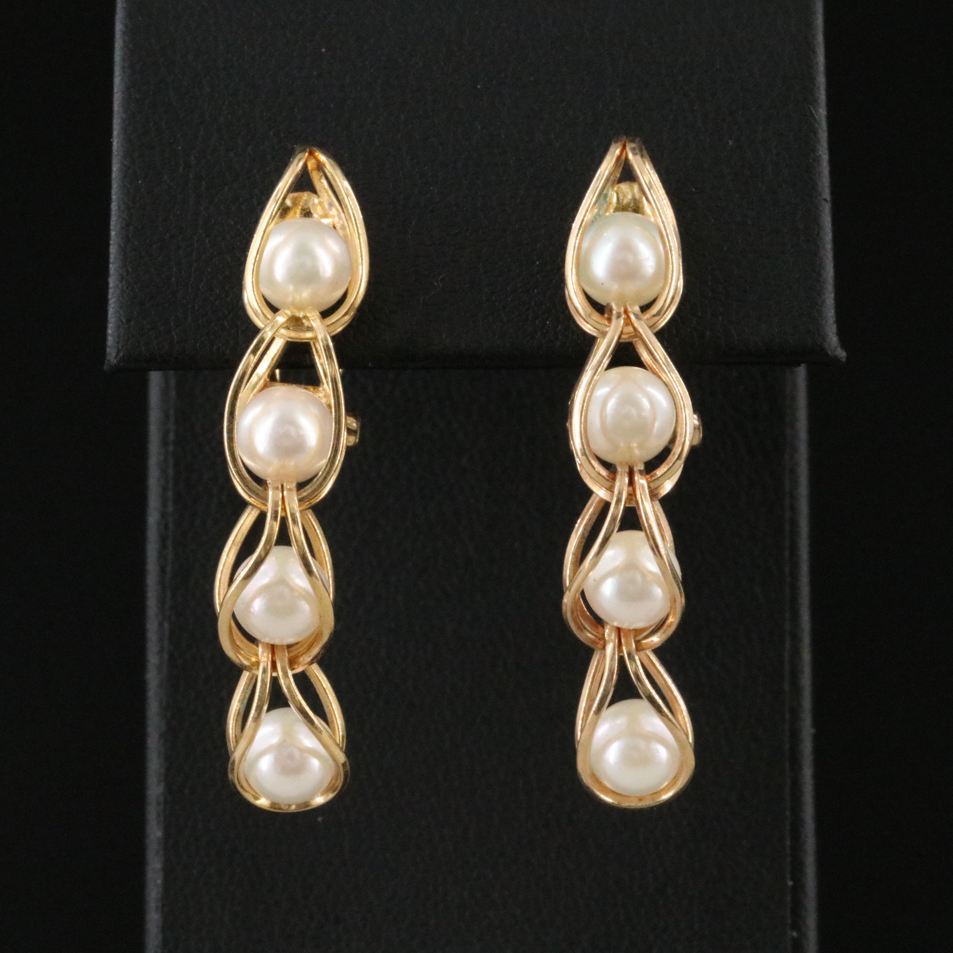 14K Caged Pearl Drop Earrings