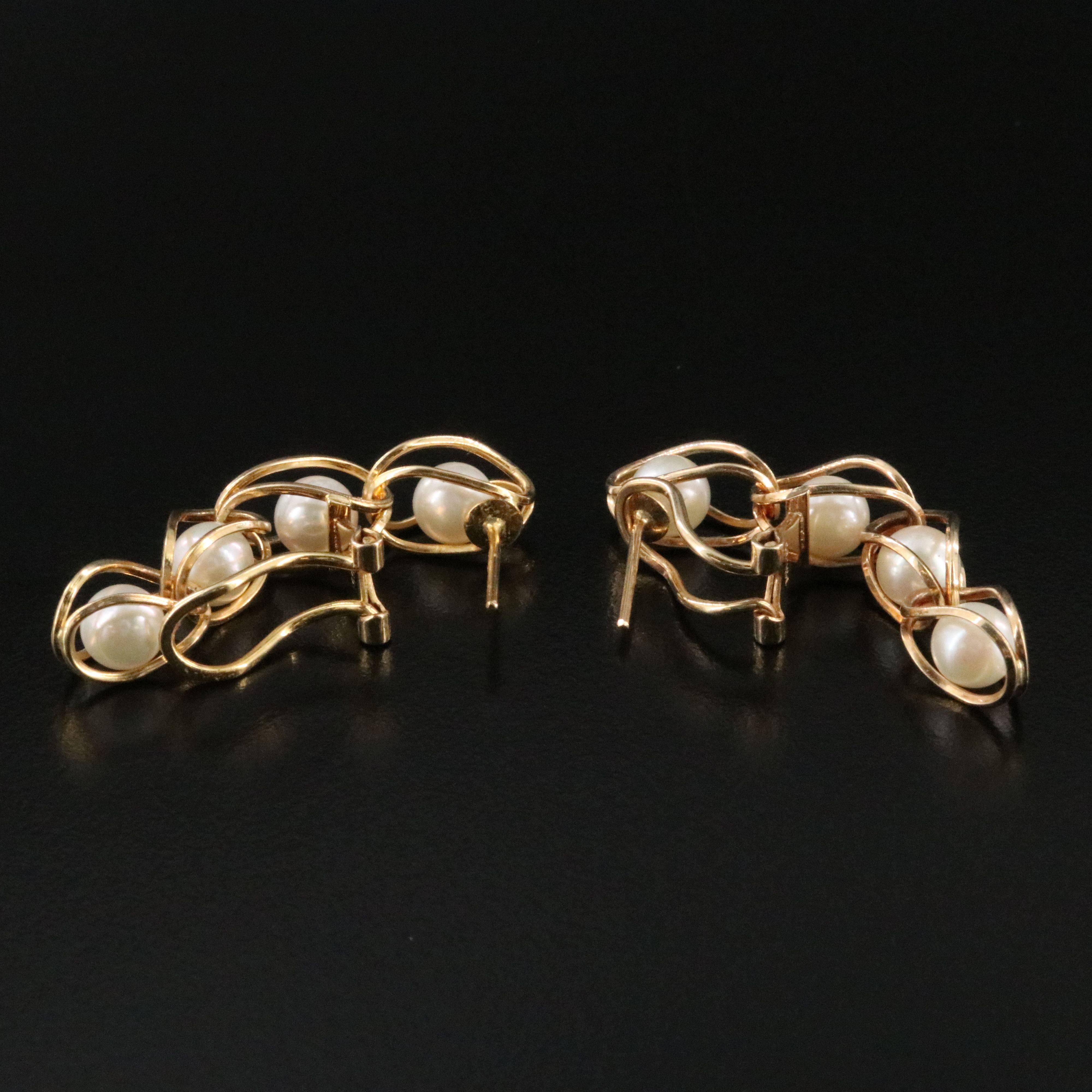 14K Caged Pearl Drop Earrings