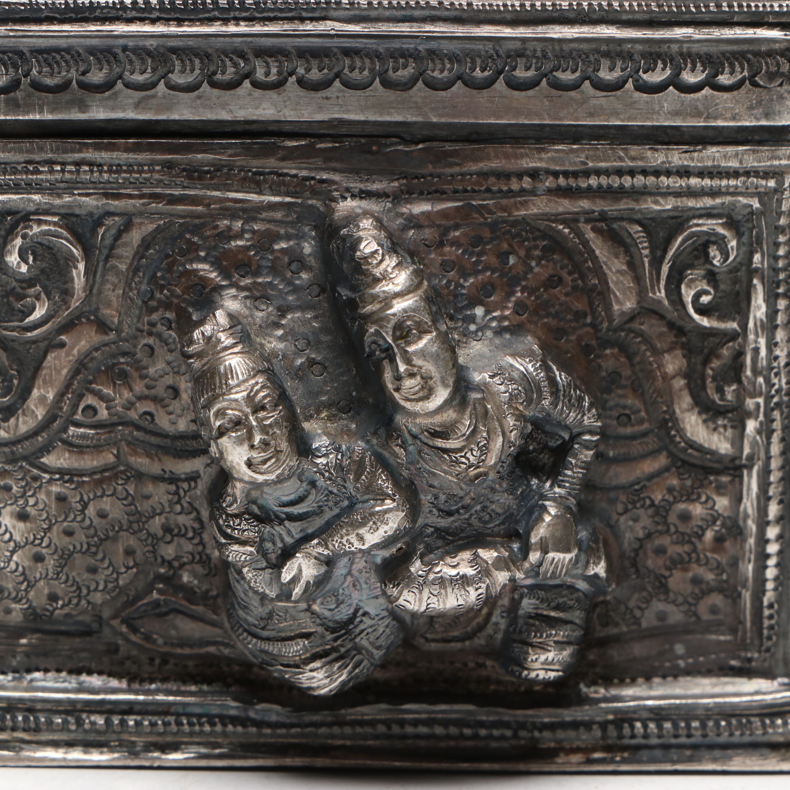 Burmese Sterling Repoussé Figural Betel Lime Box, Late 19th/Early 20th C.