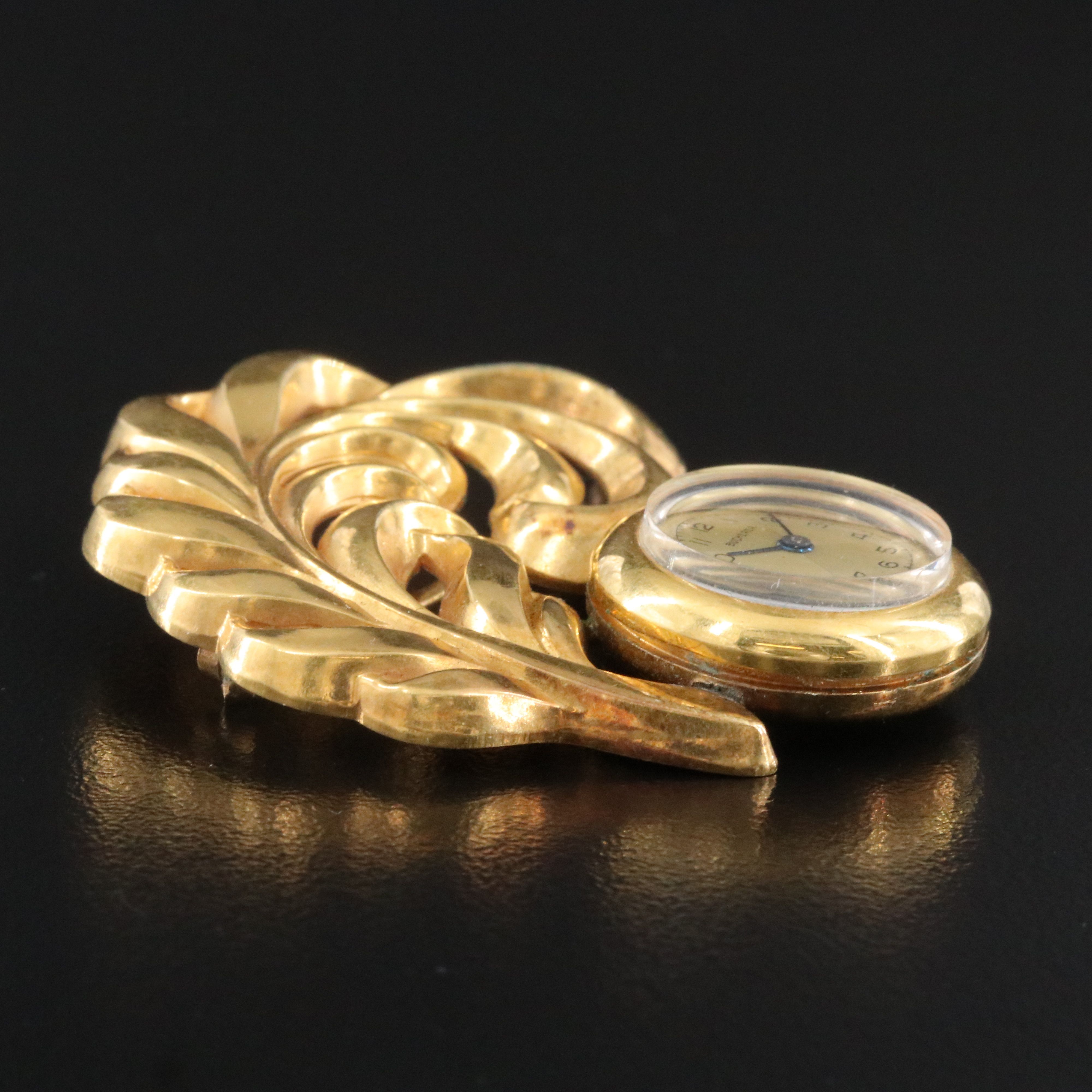 Bucherer Gold-Tone Feather Brooch Watch