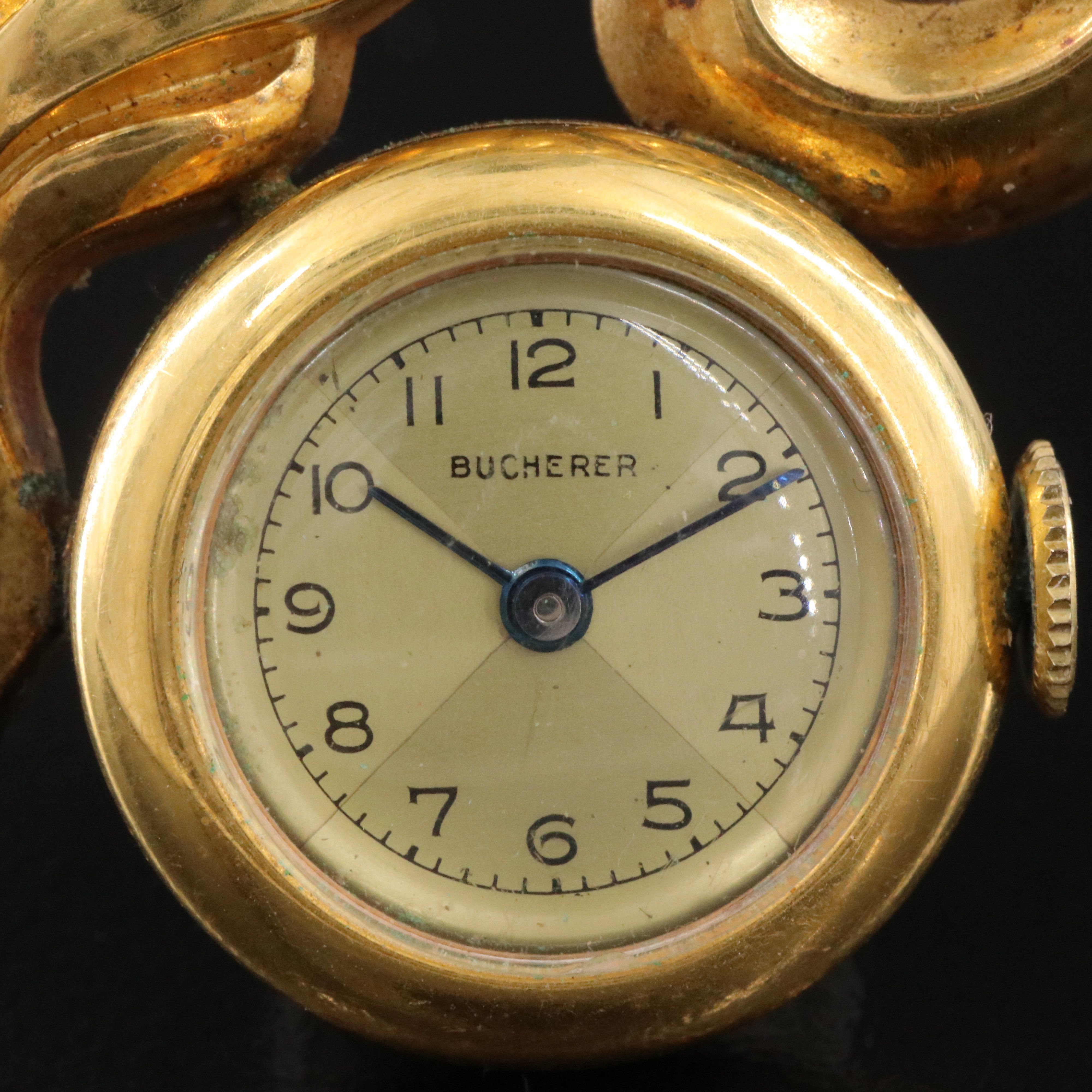 Bucherer Gold-Tone Feather Brooch Watch