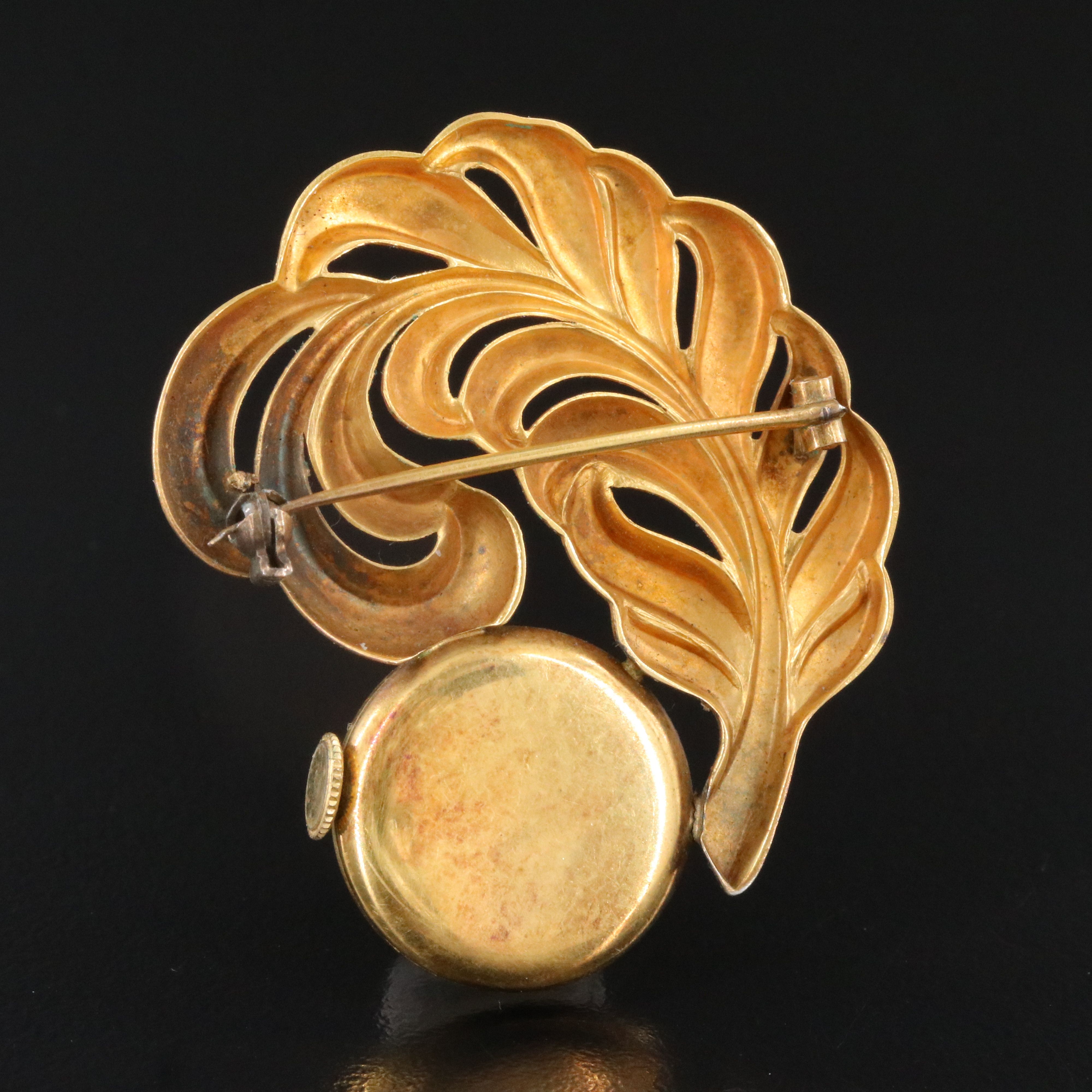 Bucherer Gold-Tone Feather Brooch Watch