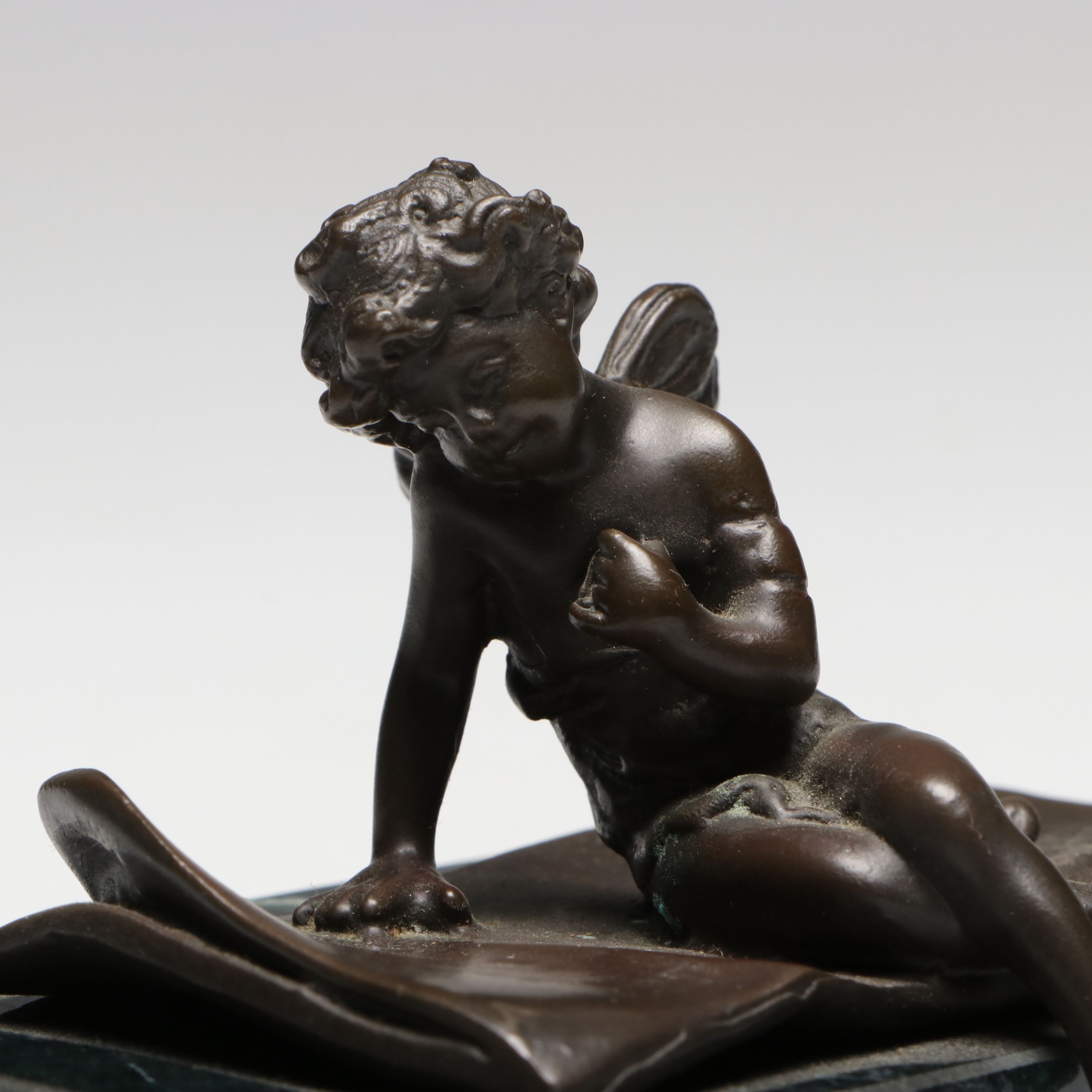 French Ferrand Bronze and Marble Cherub Paperweight, 20th Century