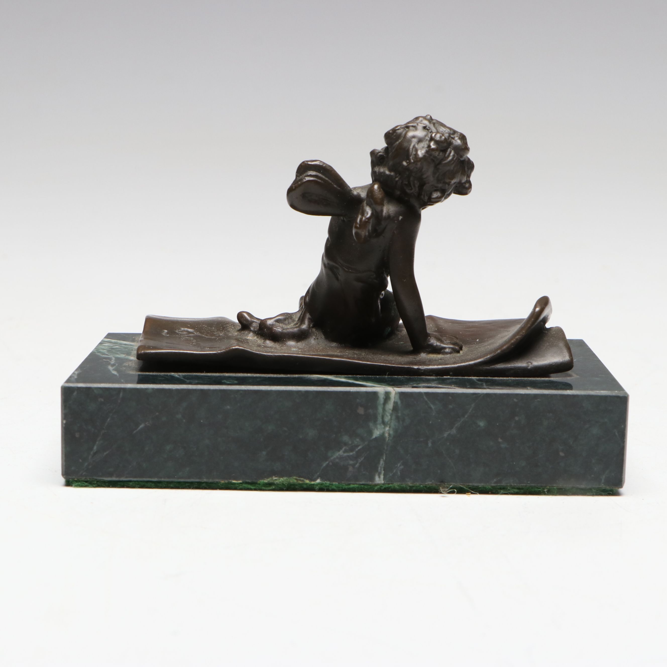 French Ferrand Bronze and Marble Cherub Paperweight, 20th Century