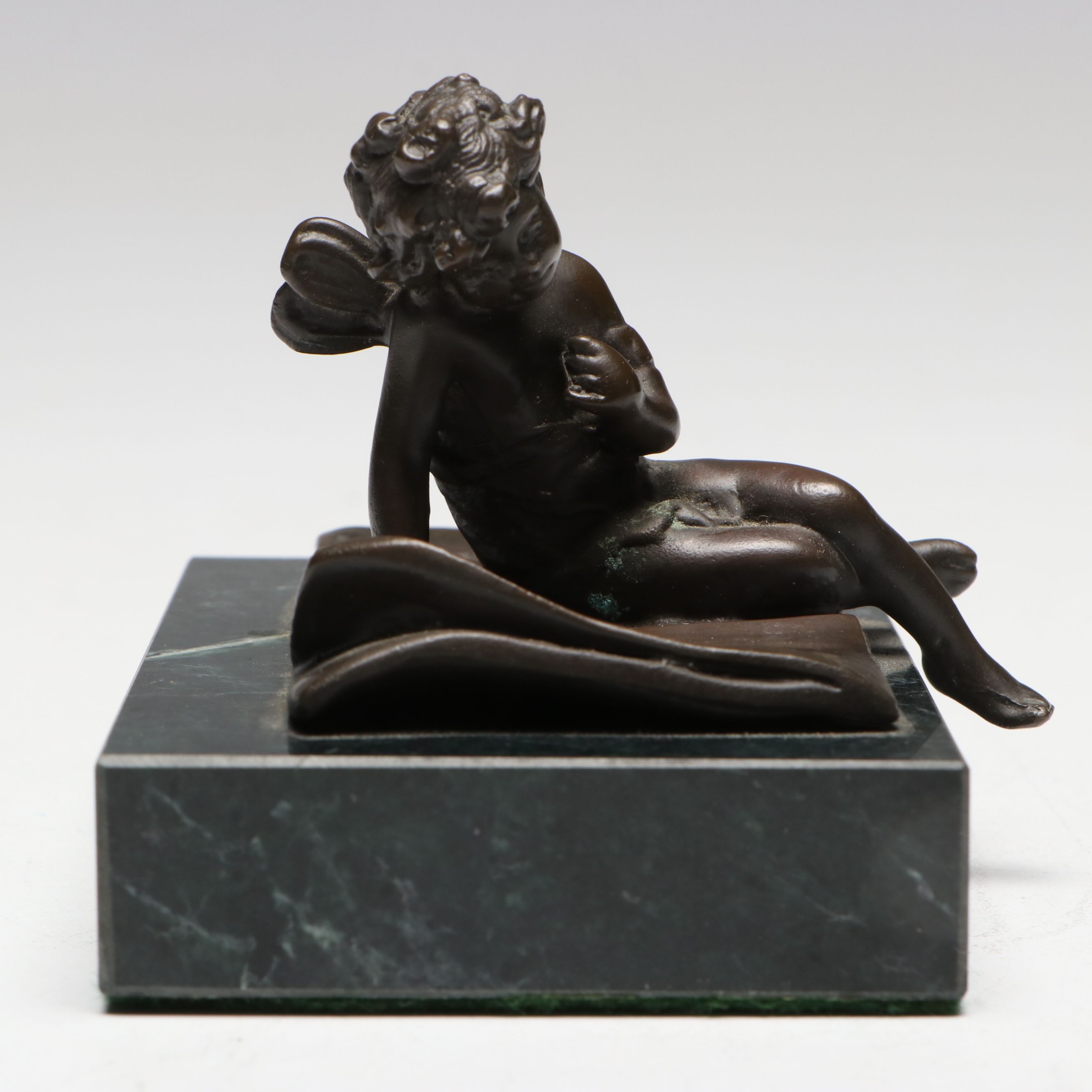 French Ferrand Bronze and Marble Cherub Paperweight, 20th Century