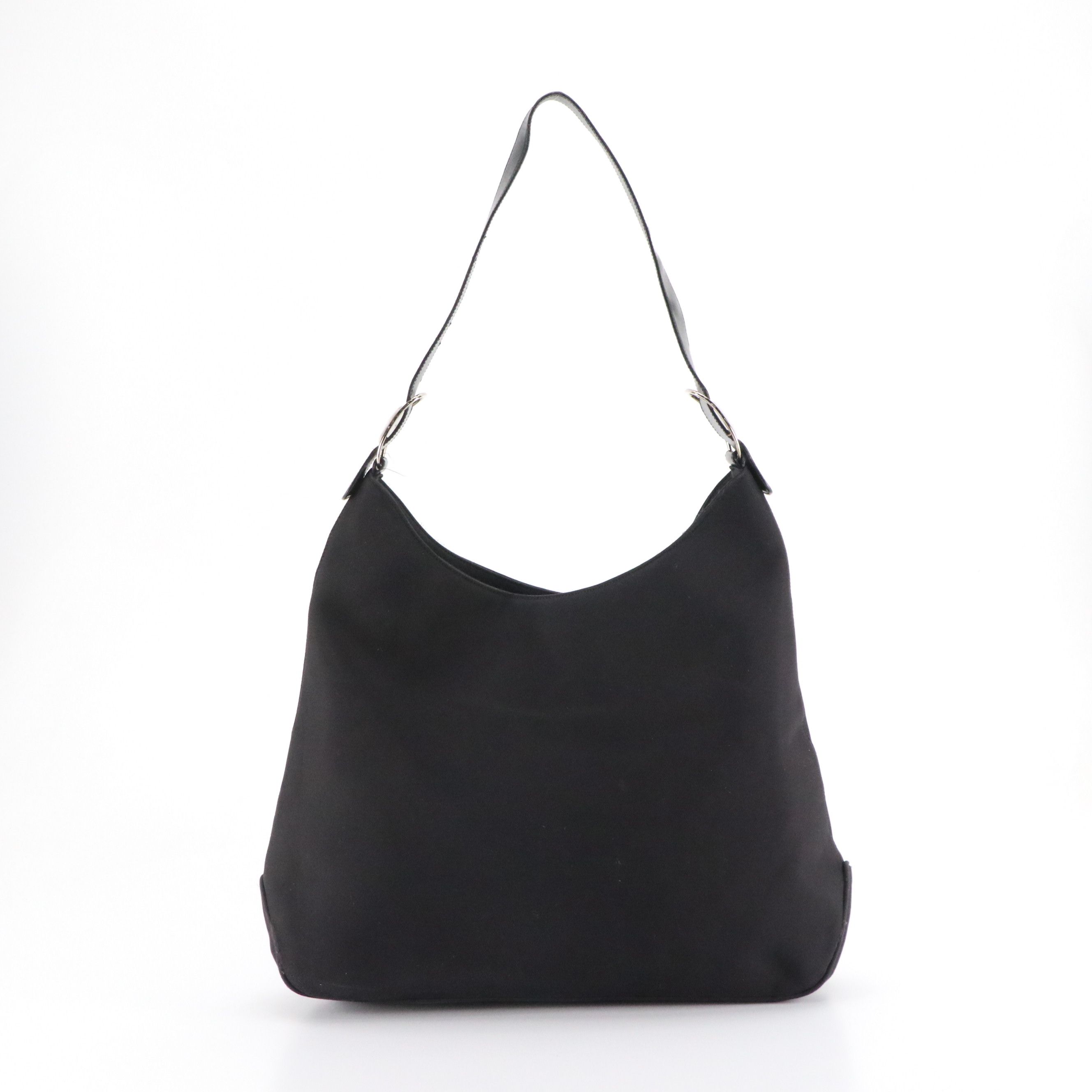 Salvatore Ferragamo Large Hobo Shoulder Bag in Black Nylon Canvas and Leather