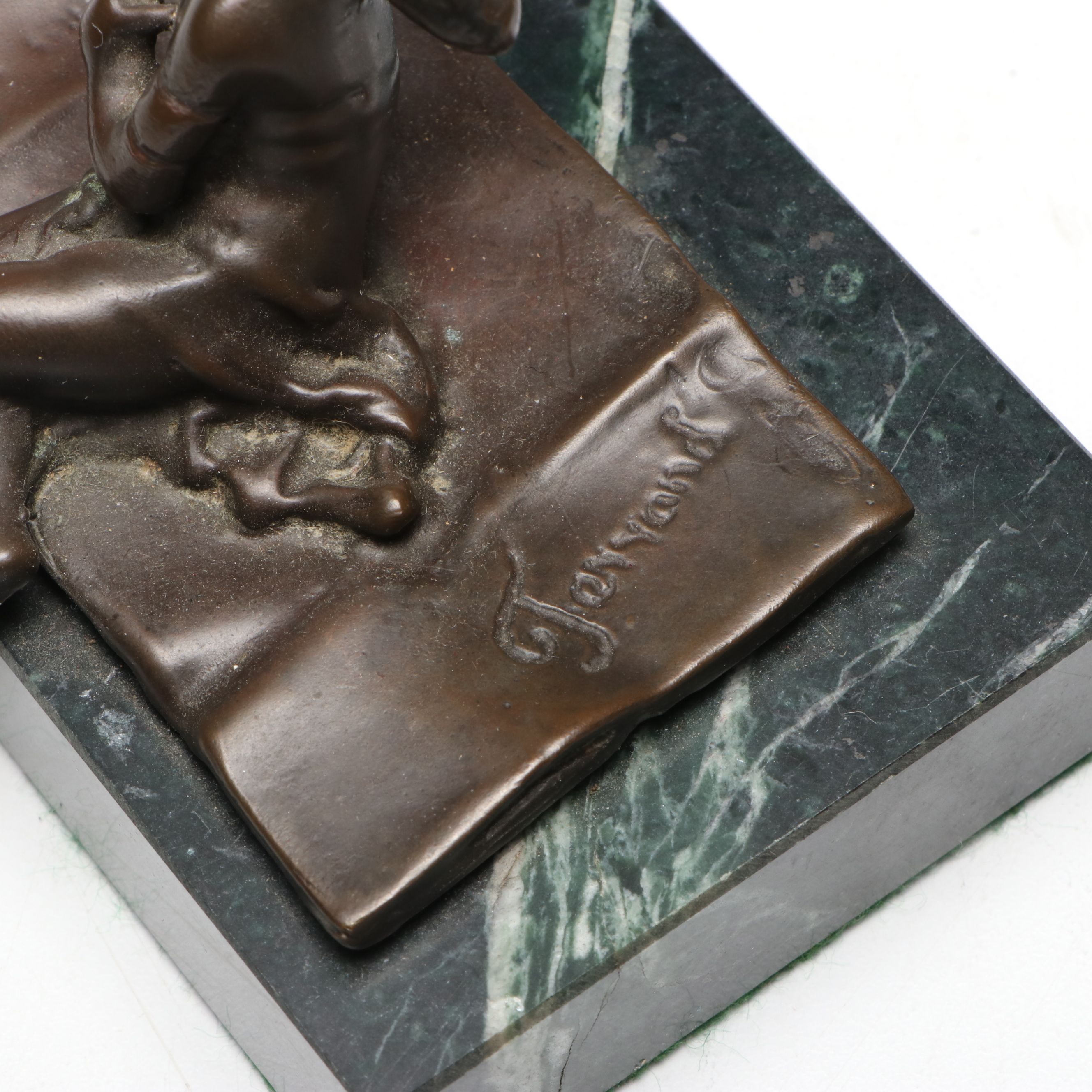 French Ferrand Bronze and Marble Cherub Paperweight, 20th Century