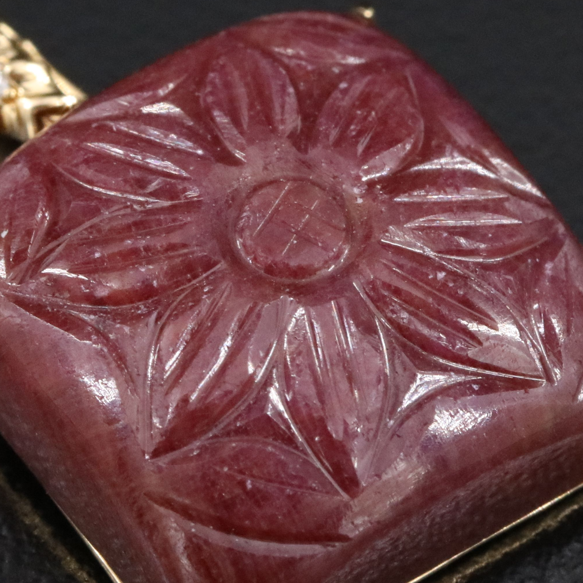 Chromia 18K Carved Ruby and Diamond Pendant