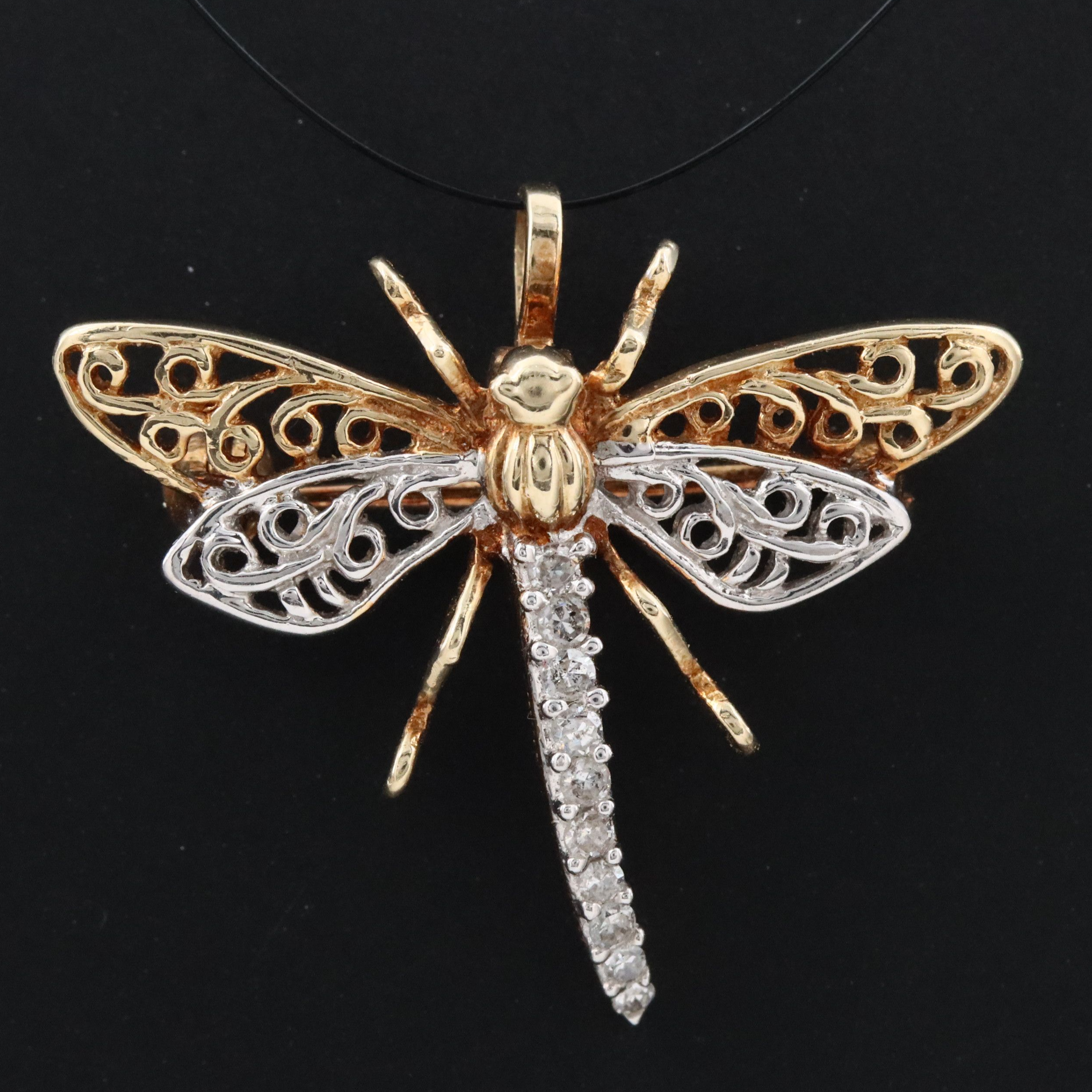 14K 0.10 CTW Diamond Dragonfly Converter Brooch