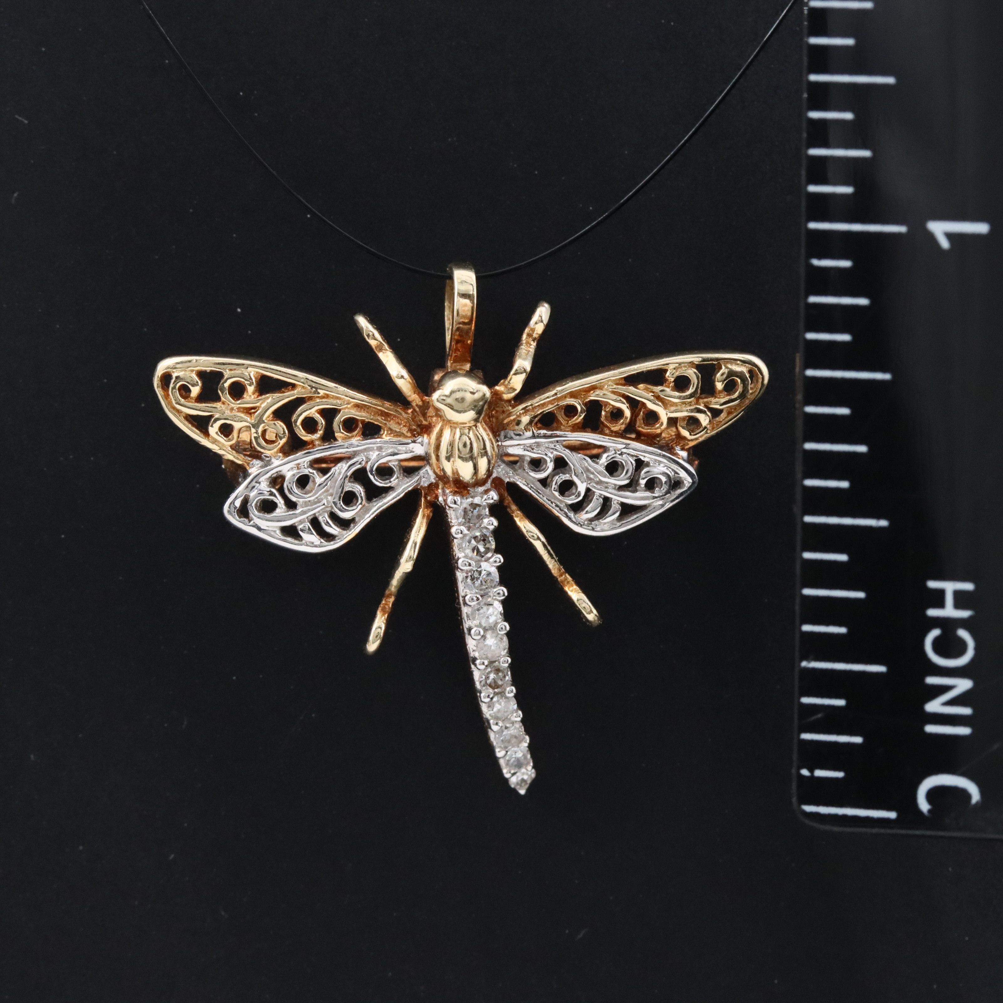 14K 0.10 CTW Diamond Dragonfly Converter Brooch