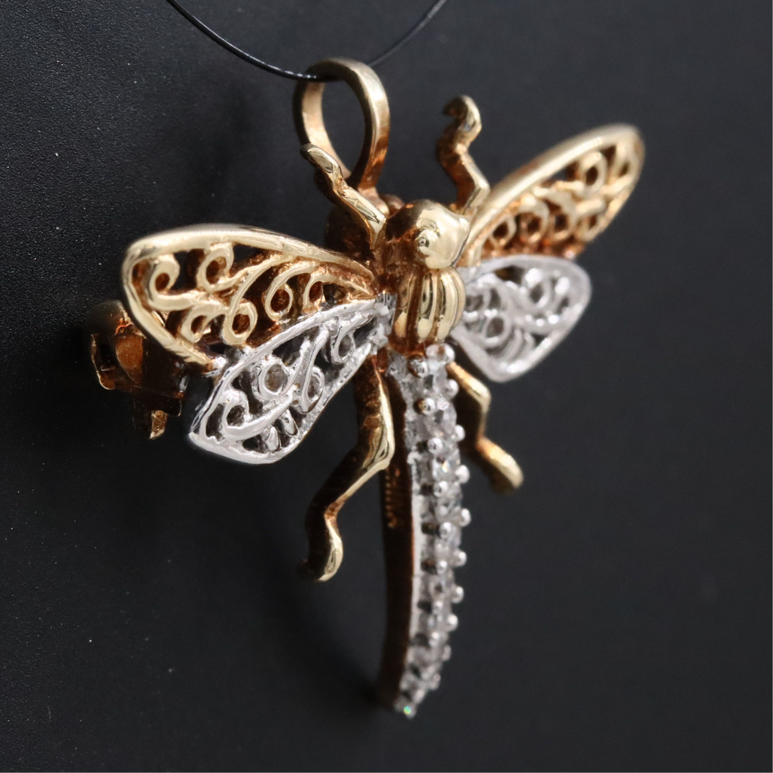14K 0.10 CTW Diamond Dragonfly Converter Brooch