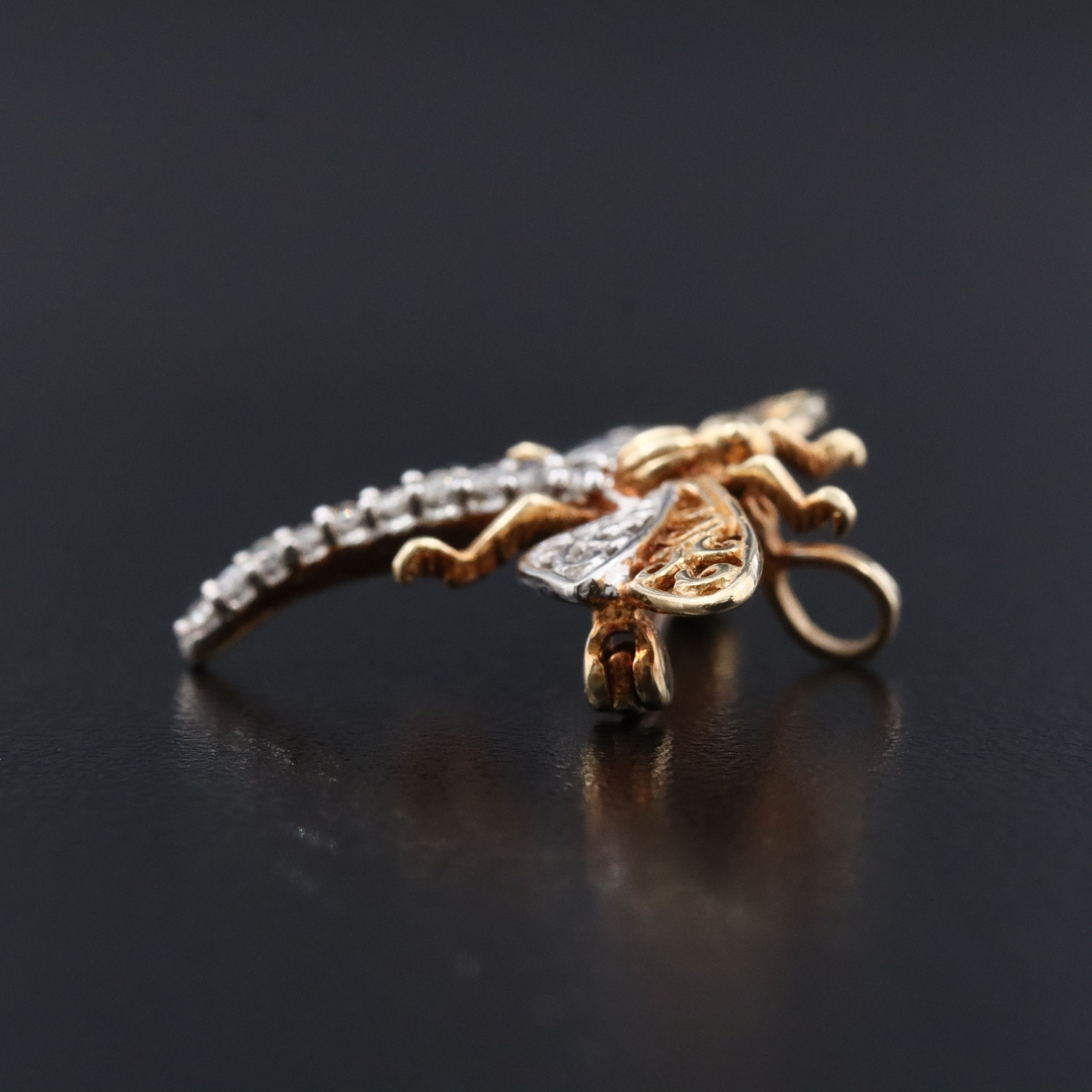 14K 0.10 CTW Diamond Dragonfly Converter Brooch