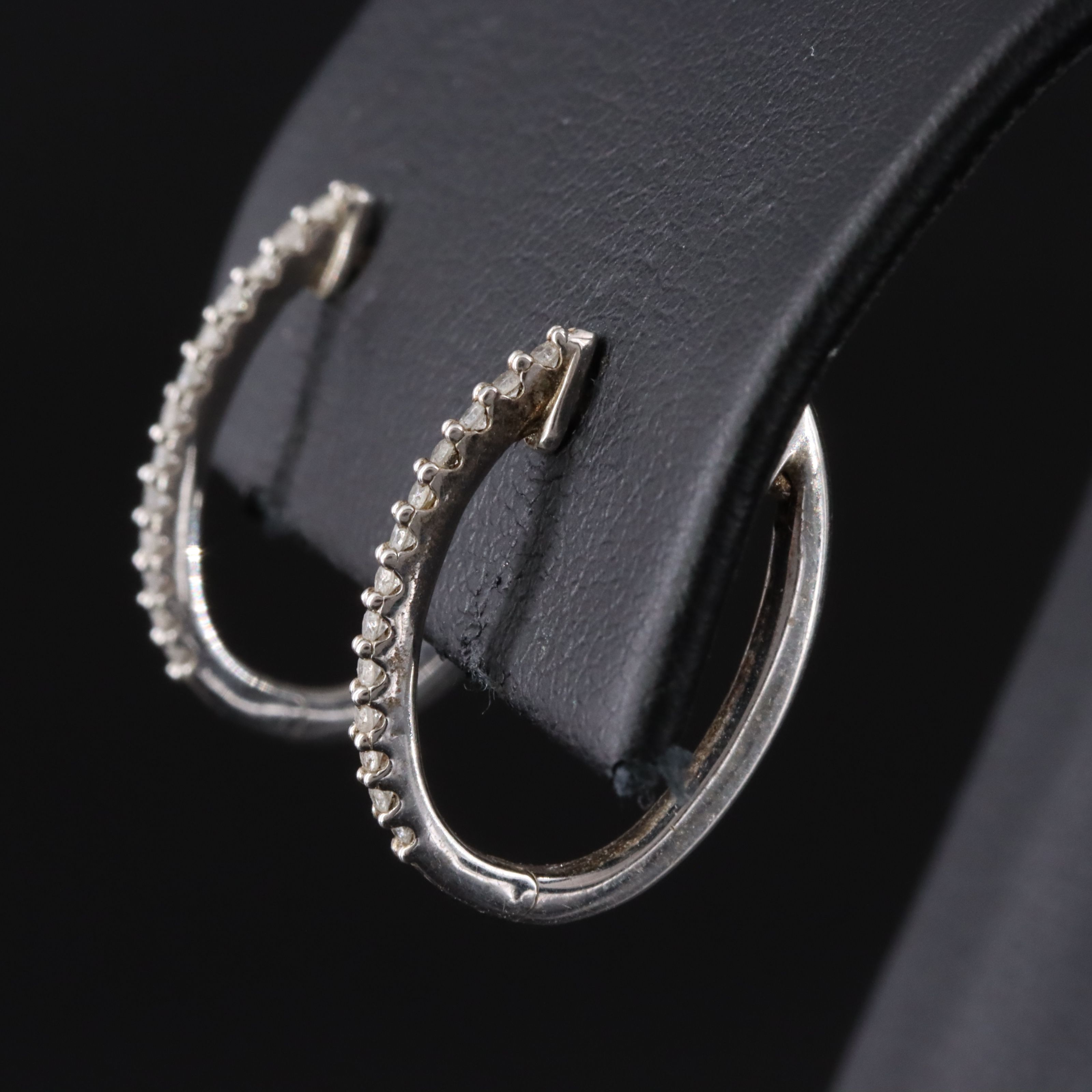 Sterling Diamond Huggie Hoop Earrings